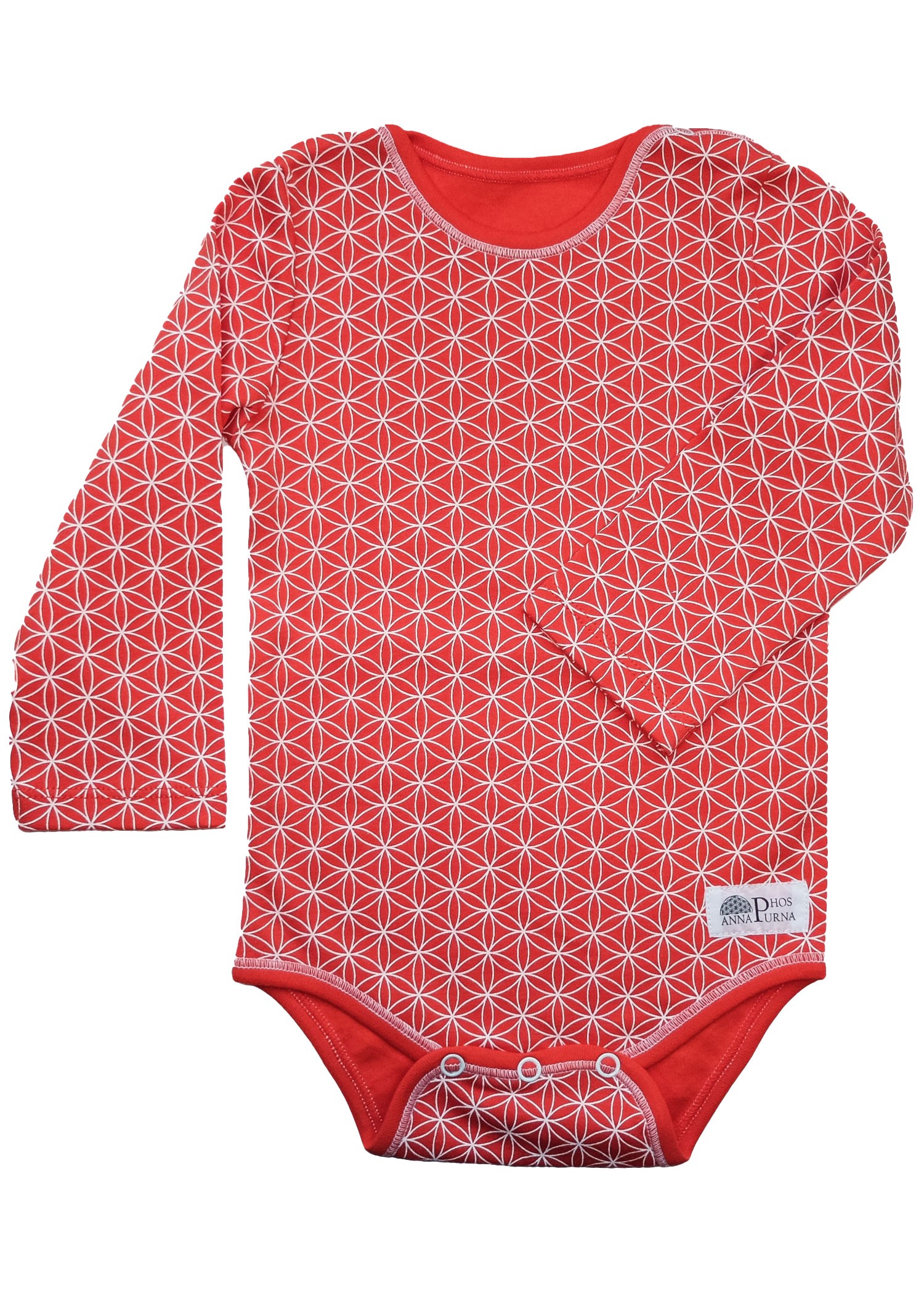 Red Baby Bodysuit with Organic Flower of Life Pattern