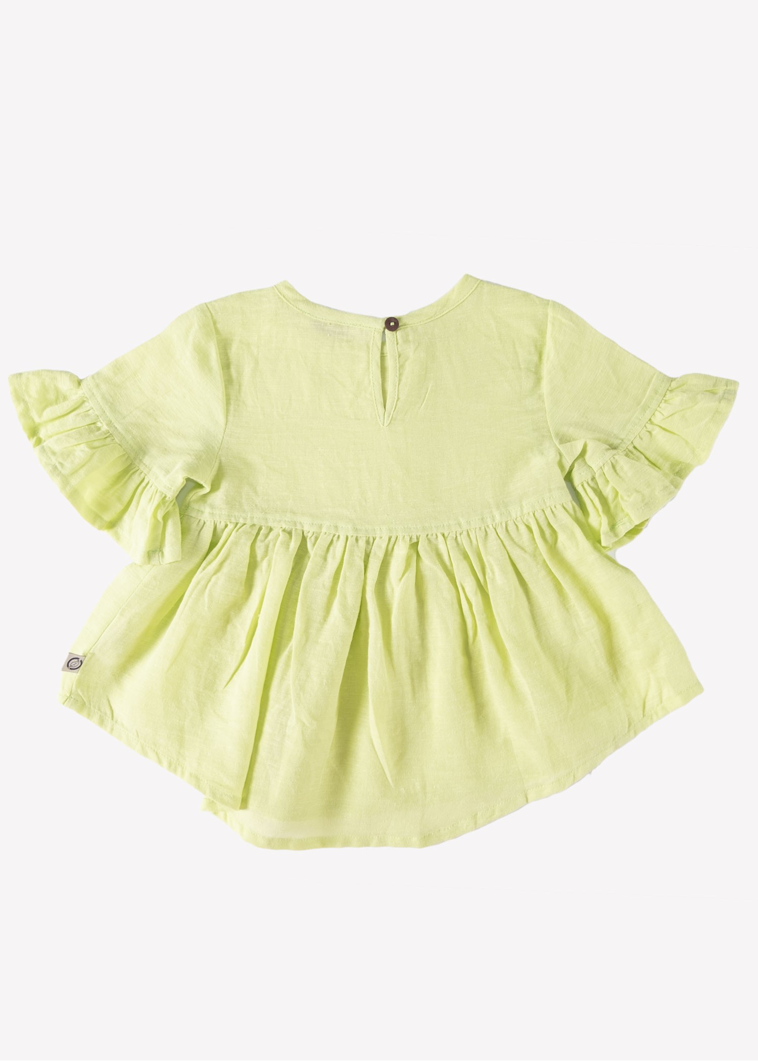 Organic Green Summer Baby Girl Blouse with Flounced Sleeves