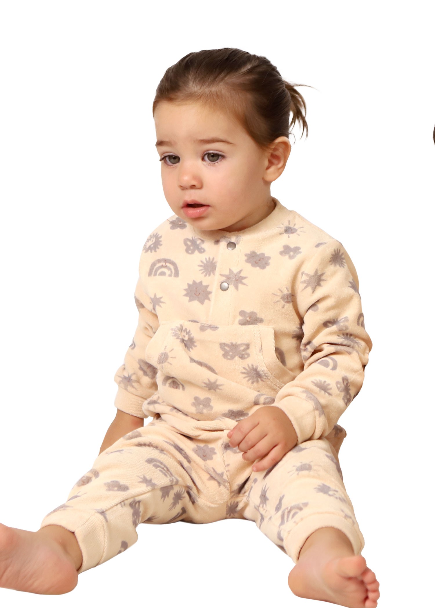 Organik Havlu Kumaş Somon Rengi Yazlık Unisex Bebek Eşofman Takım