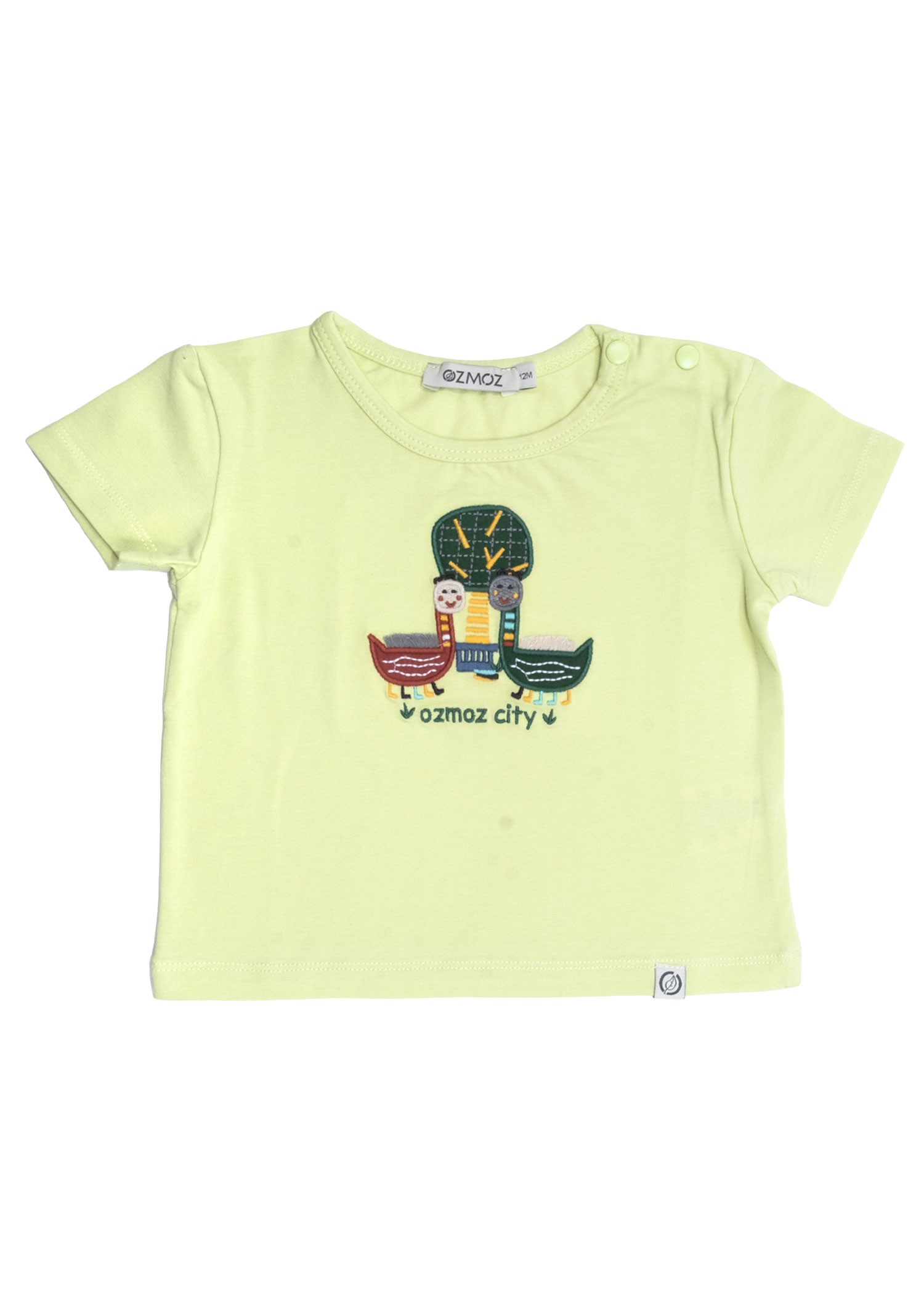 Green Summer Baby Girl Tshirt with Organic Dino Embroidery