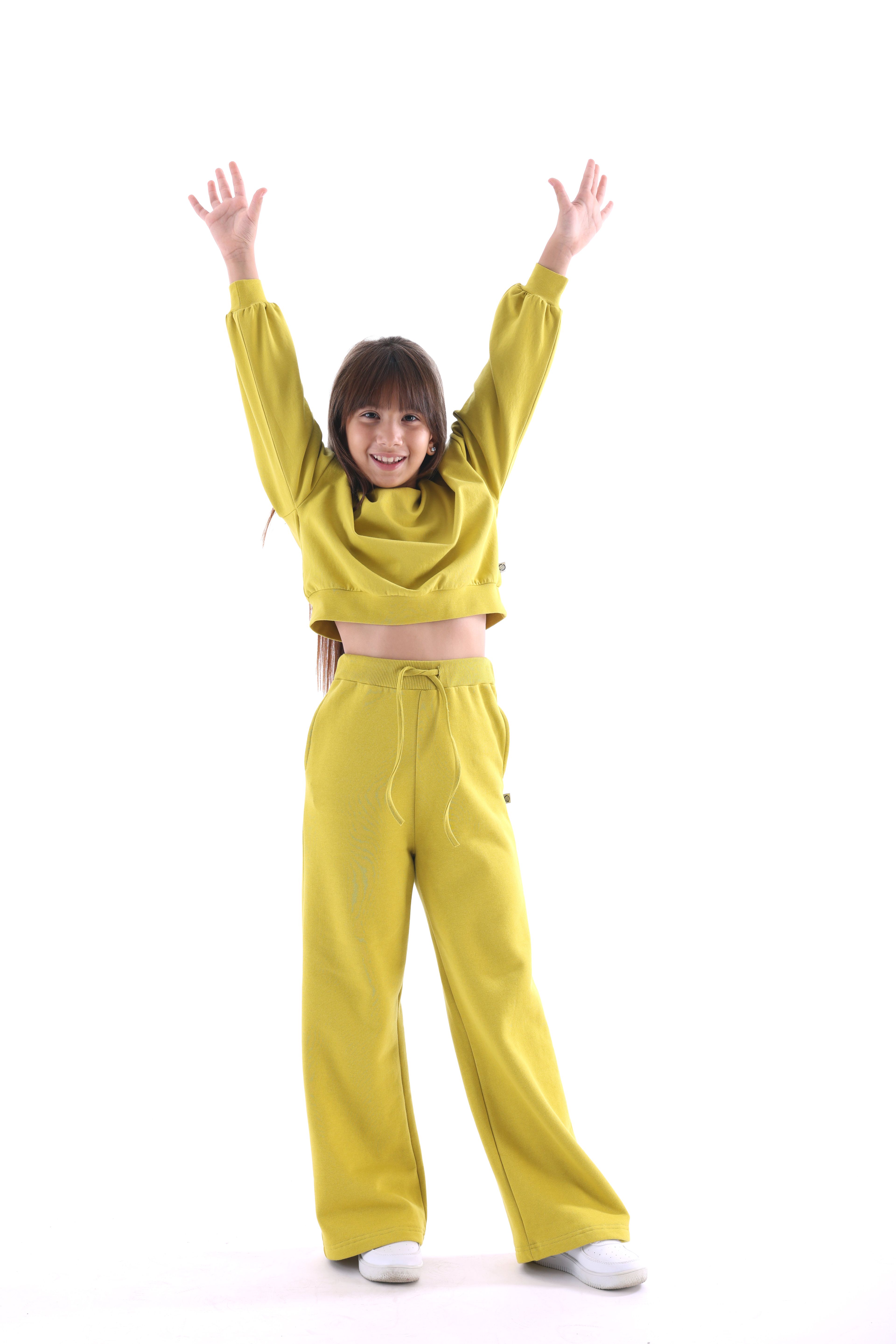 Organic Yellow Waist Tie Casual Cut Spring Girls Pants