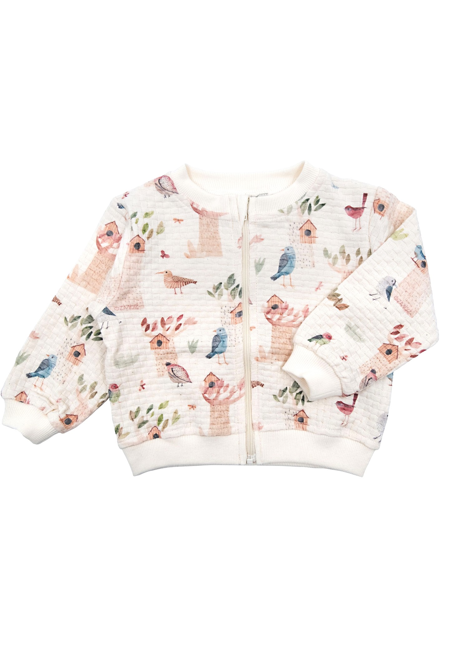 Organic Bird Pattern Zippered Spring Baby Girl Jacket