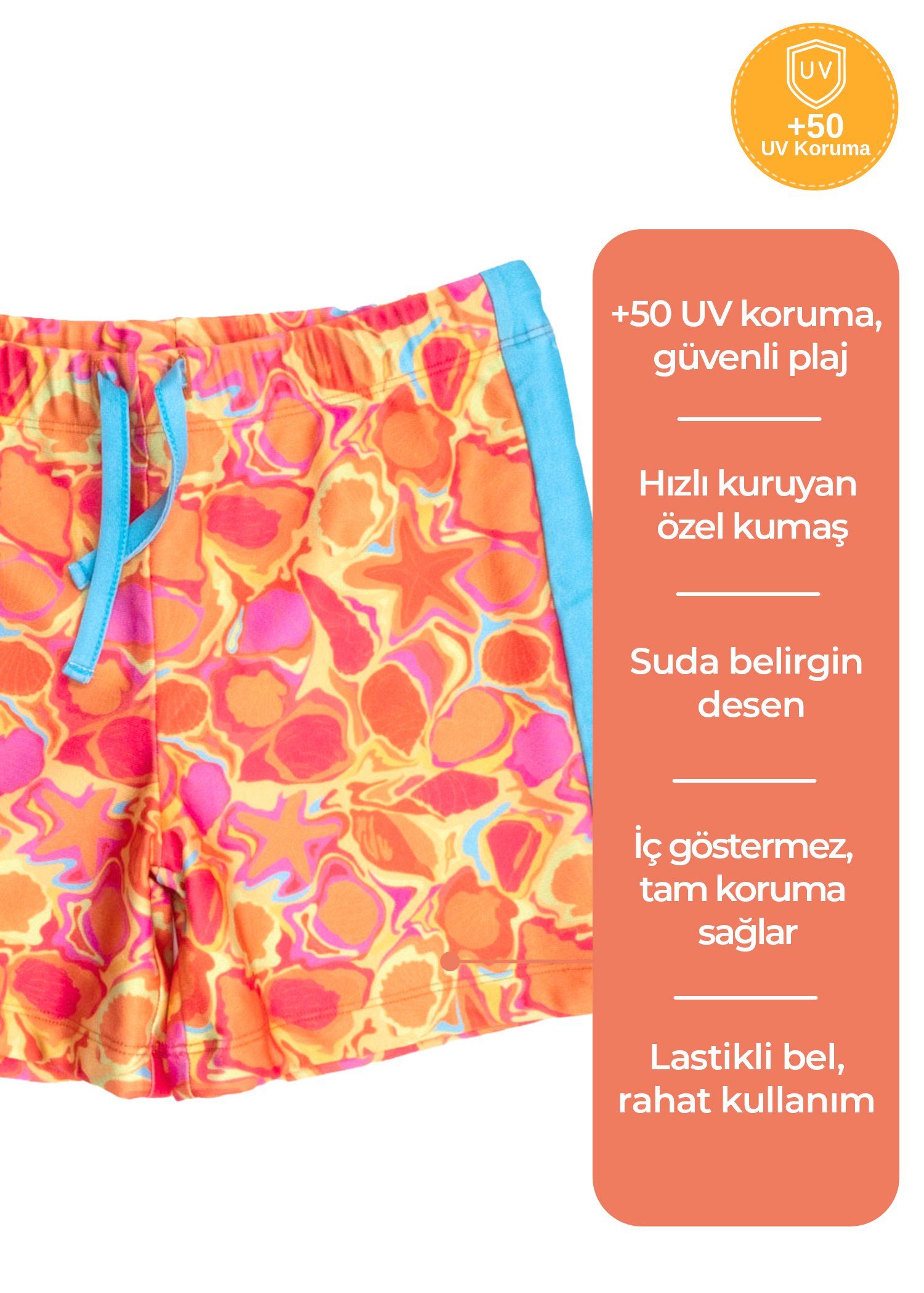 Turuncu Desenli Örme Kumaş Erkek Çocuk Şort Mayo