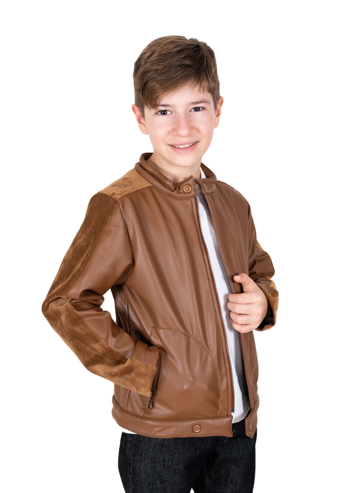 Velvet Lined Faux Leather Winter Boy's Coat