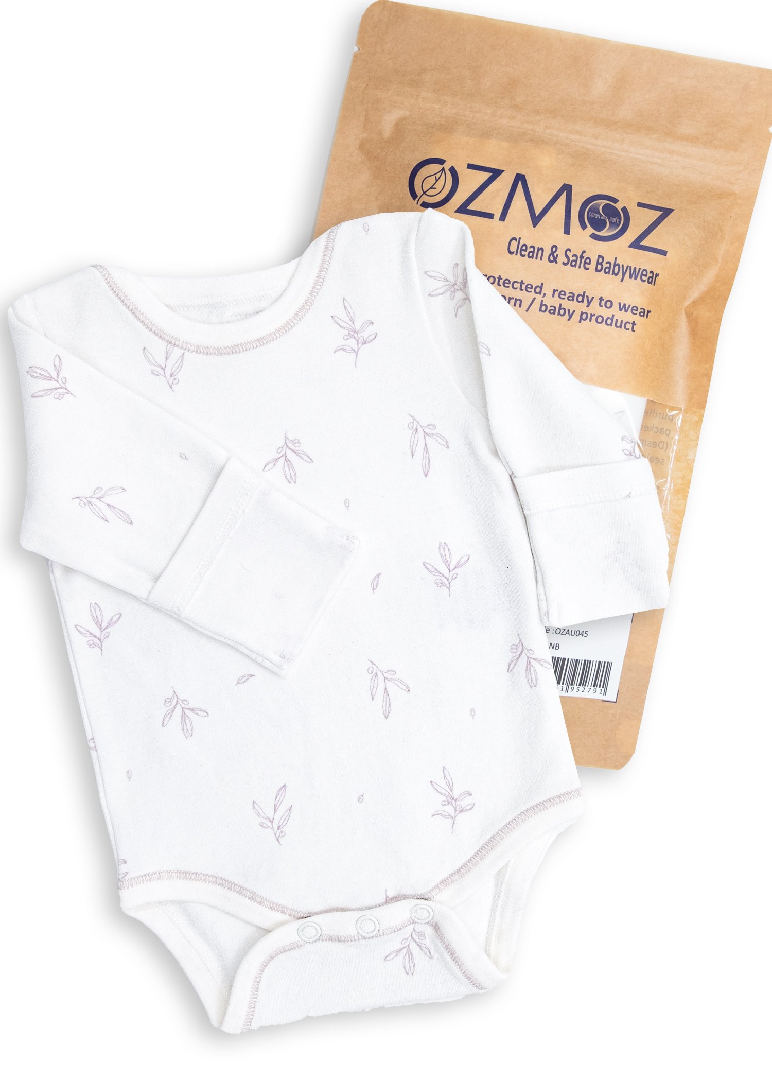 Clean and Safe Sterile Ready to Wear Organic Unisex Baby Body-Leaf