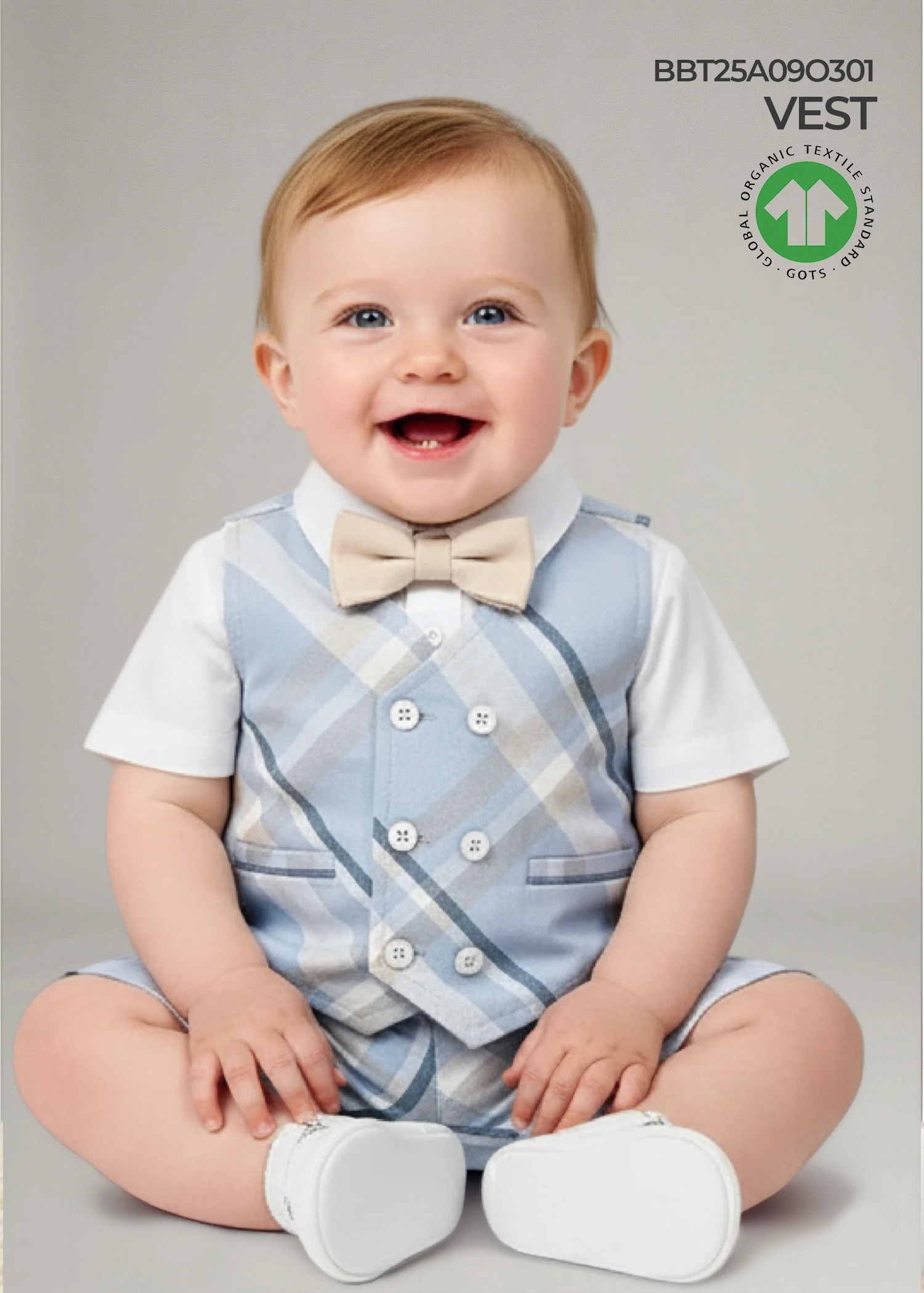 Organic Blue Plaid Classic Baby Boy Vest