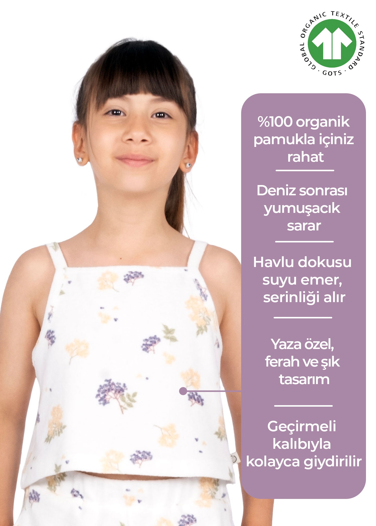 Organik Havlu Kumaş Askılı Crop Yazlık Kız Çocuk Bluz