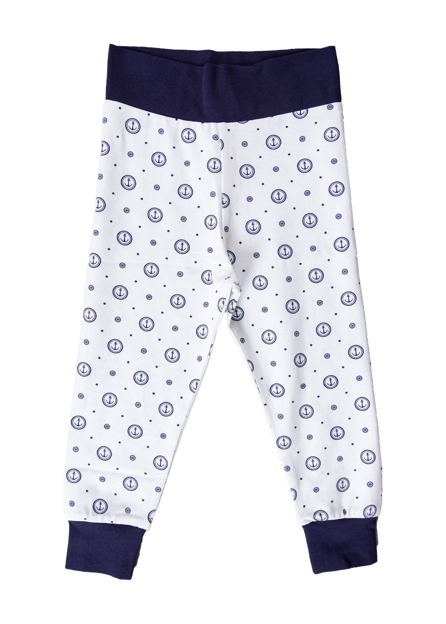 Organic Anchor Printed Ecru Navy Blue Unisex Baby Bottom