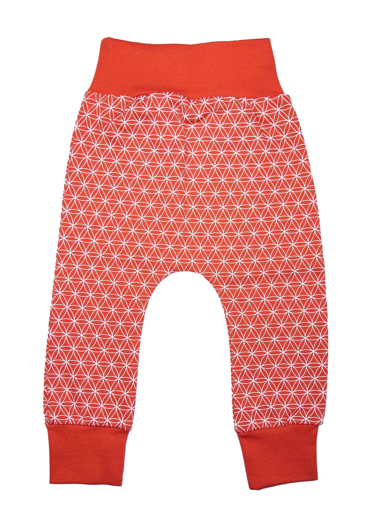 Red Baby Trousers with Organic Flower of Life Pattern