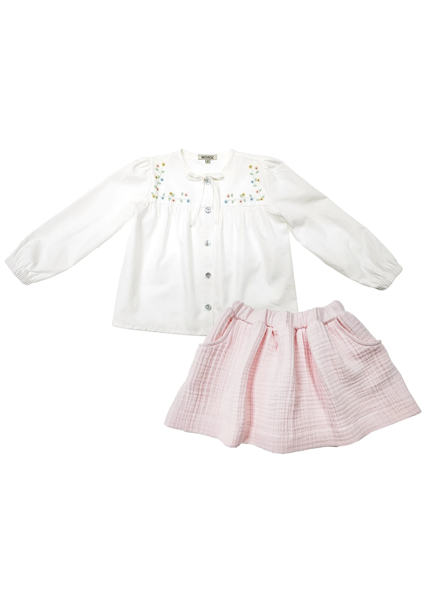 White Shirt Pink Muslin Skirt Spring Toddler Girls' Set
