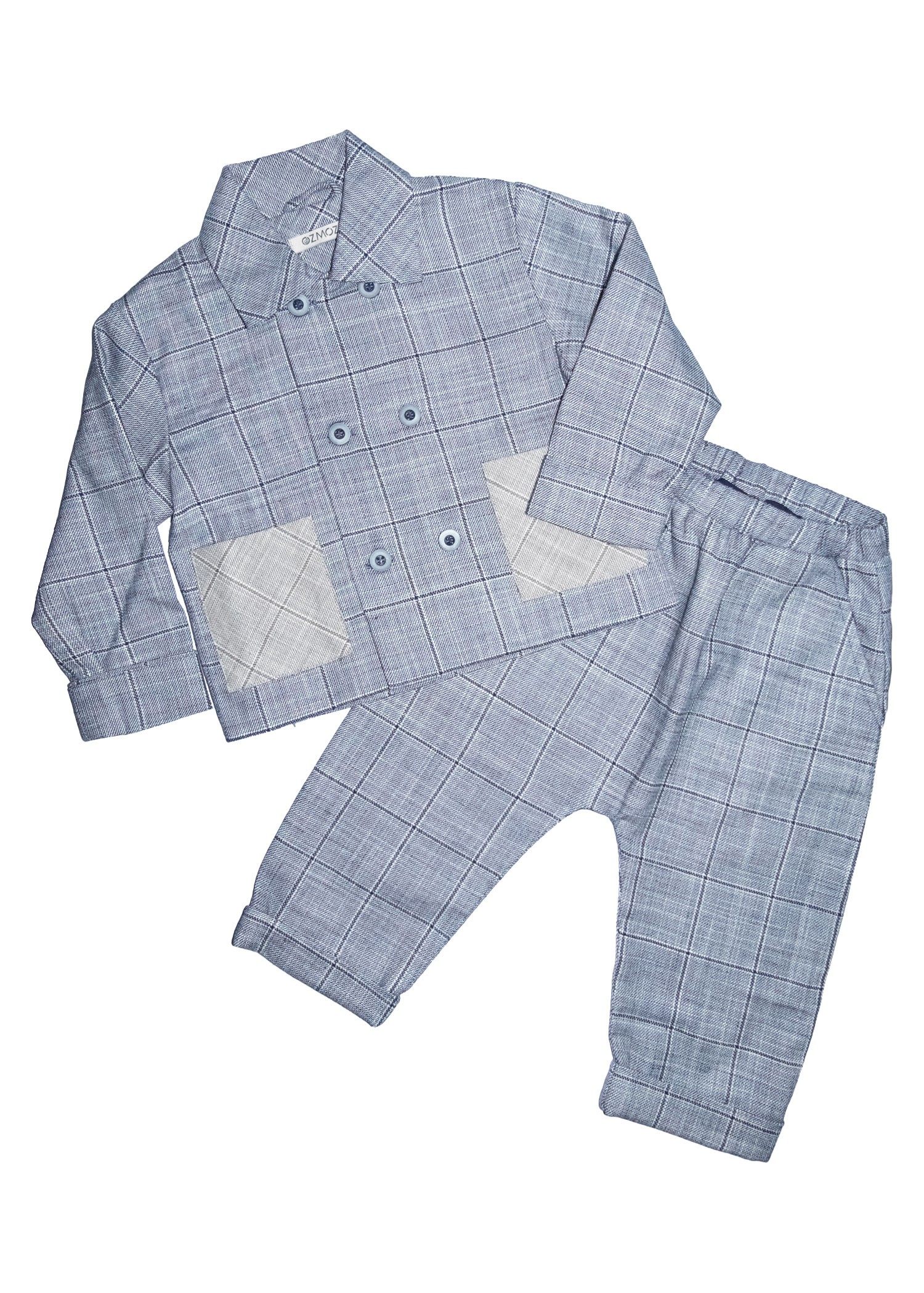 100% Cotton Classic Blue Spring Baby Boy Trousers Jacket Set