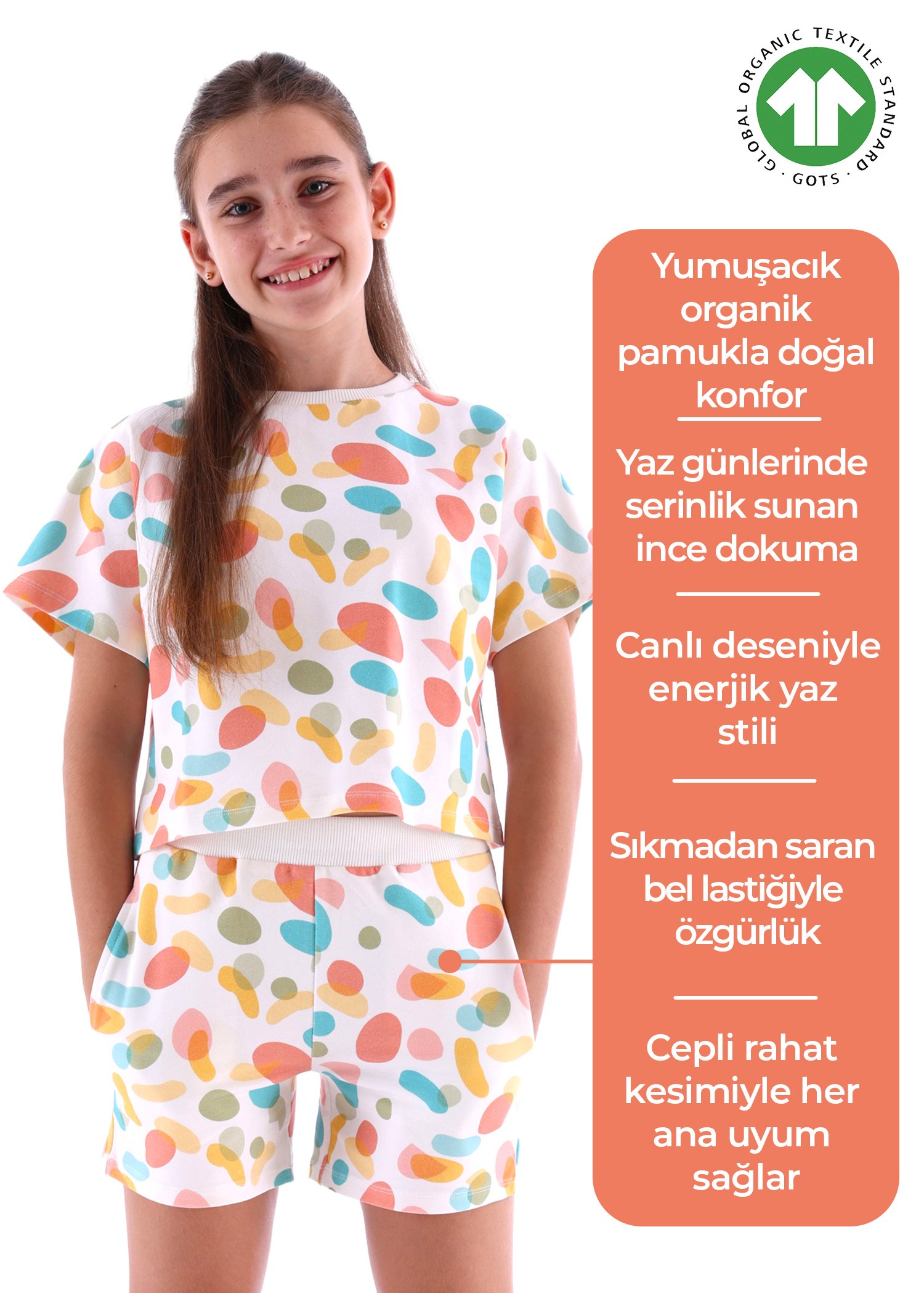 Organik Rengarenk Yazlık Kız Çocuk Şort