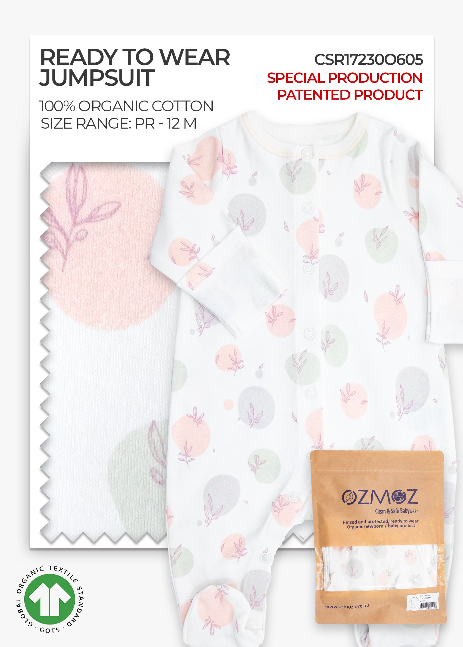 Clean and Safe Sterile Ready to Wear Organic Unisex Baby Jumpsuit-Bubble