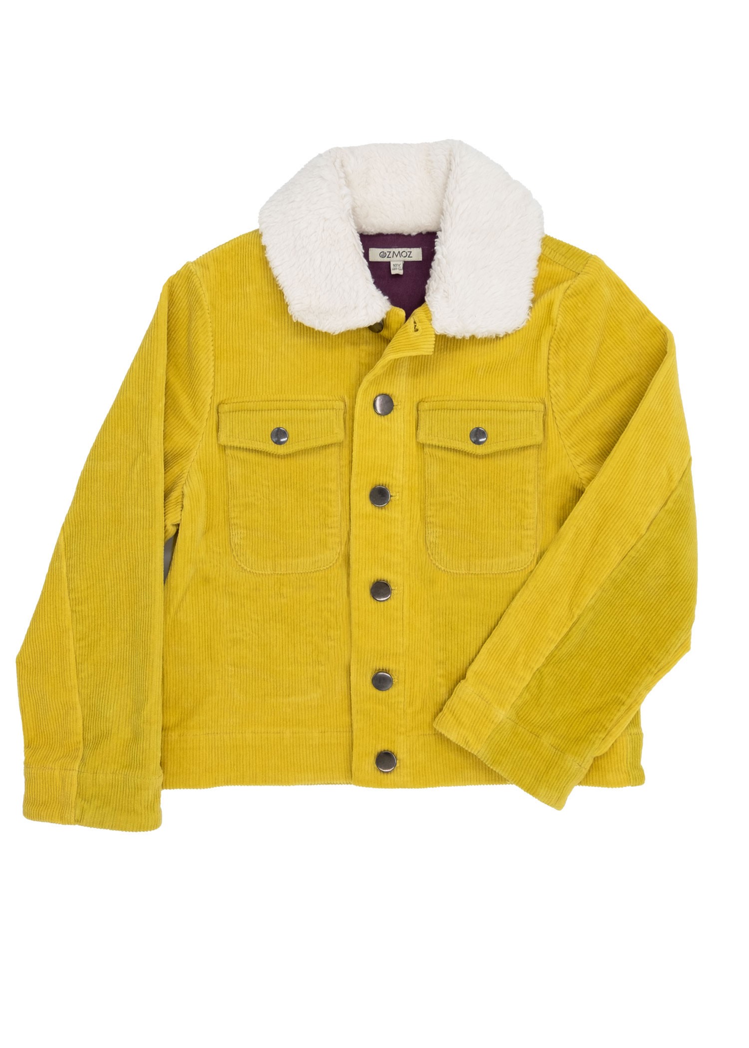 Cotton Corduroy Sports Cut Plush Collar Mustard Winter Girls' Coat