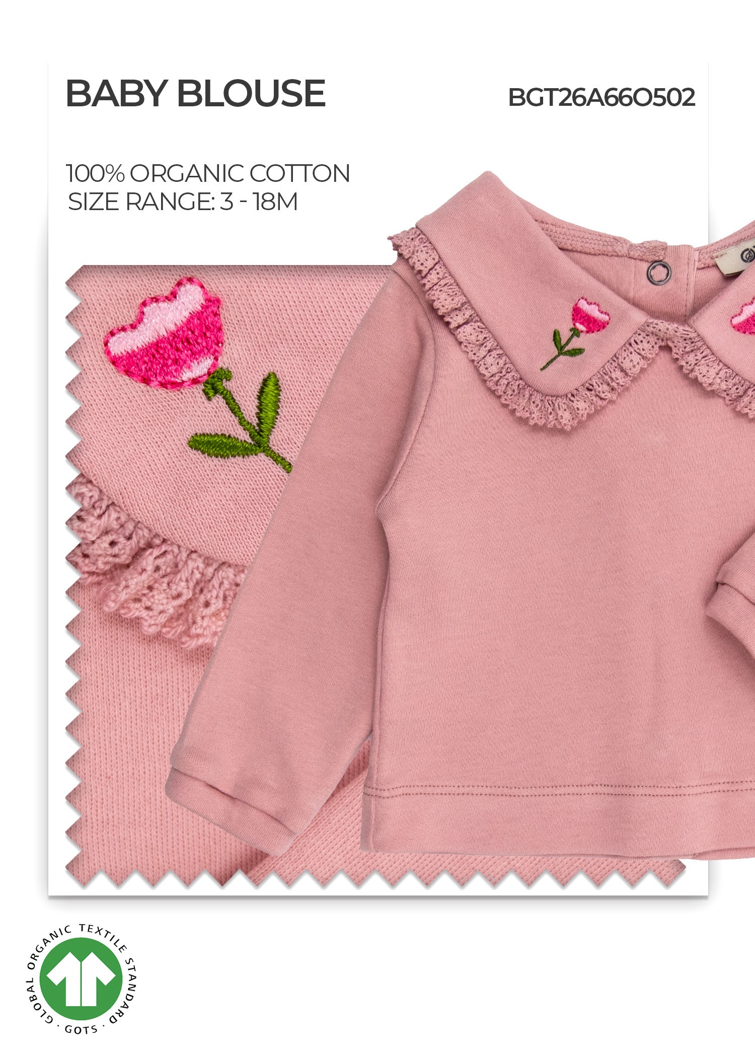 Organic Pale Mauve Baby Girl Blouse