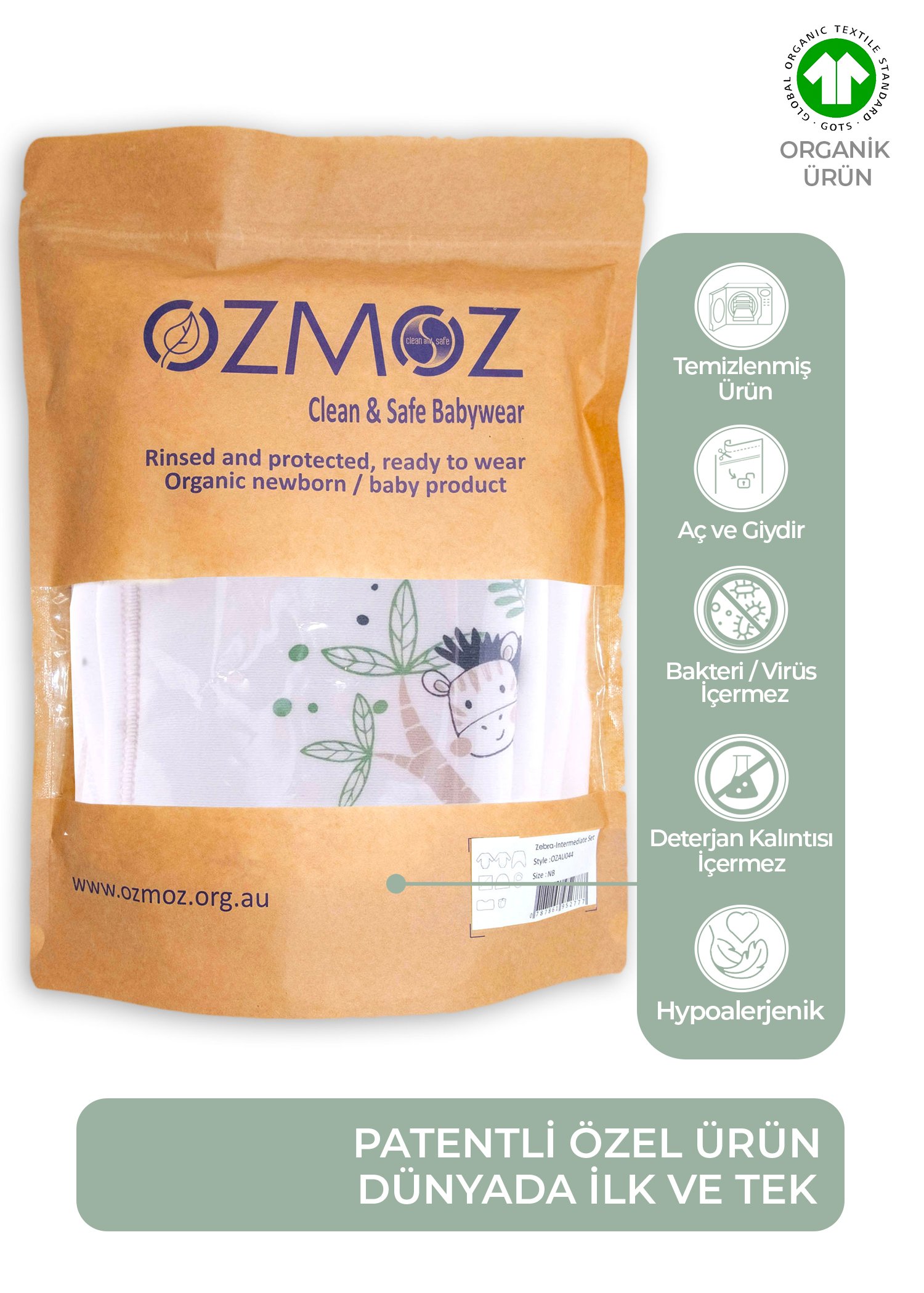Clean&Safe Organik Steril Temizlenmiş Hastane Çıkış Seti-8 Parça