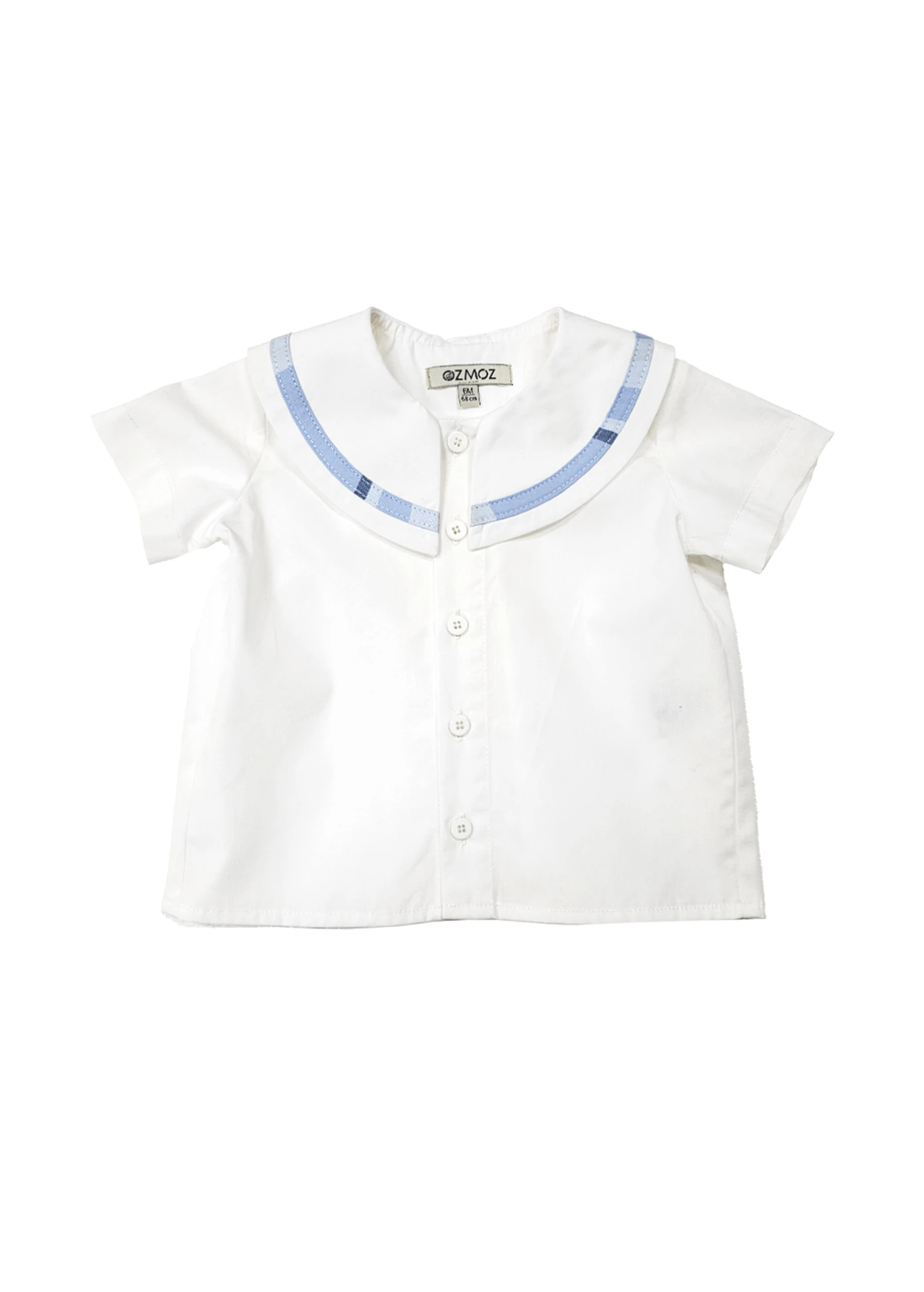Wide Collar White Woven Summer Baby Boy Shirt