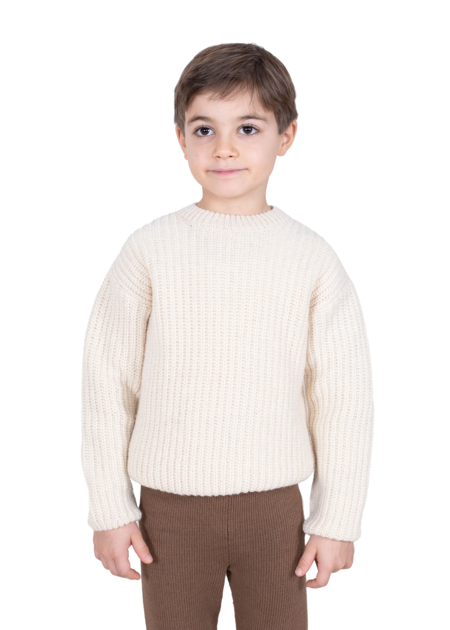 Organic Wool Thick Winter Cream Unisex Little Kids Knitwear Sweater