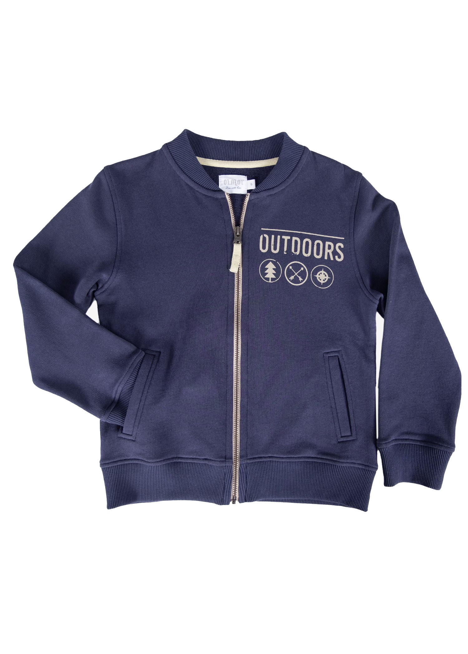 100% Organic Cotton Zippered Printed Boy's Sweat Jacket Navy Blue