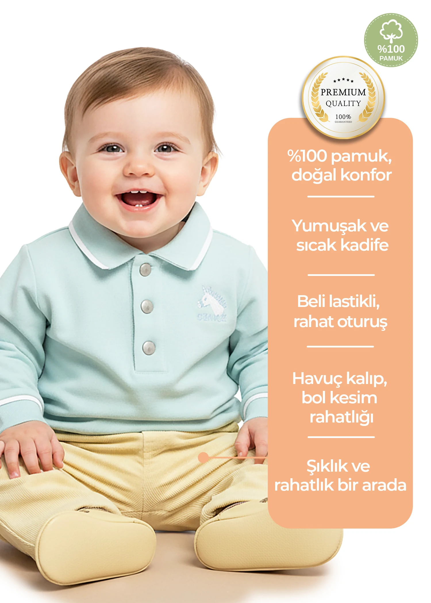 Kadife Beli Lastikli Sarı Kışlık Erkek Bebek Pantolon