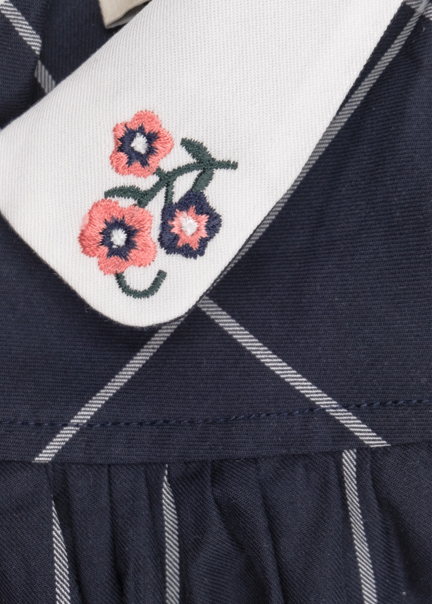 %100 Pamuk Lacivert Nakışlı Yazlık Kız Bebek Elbise