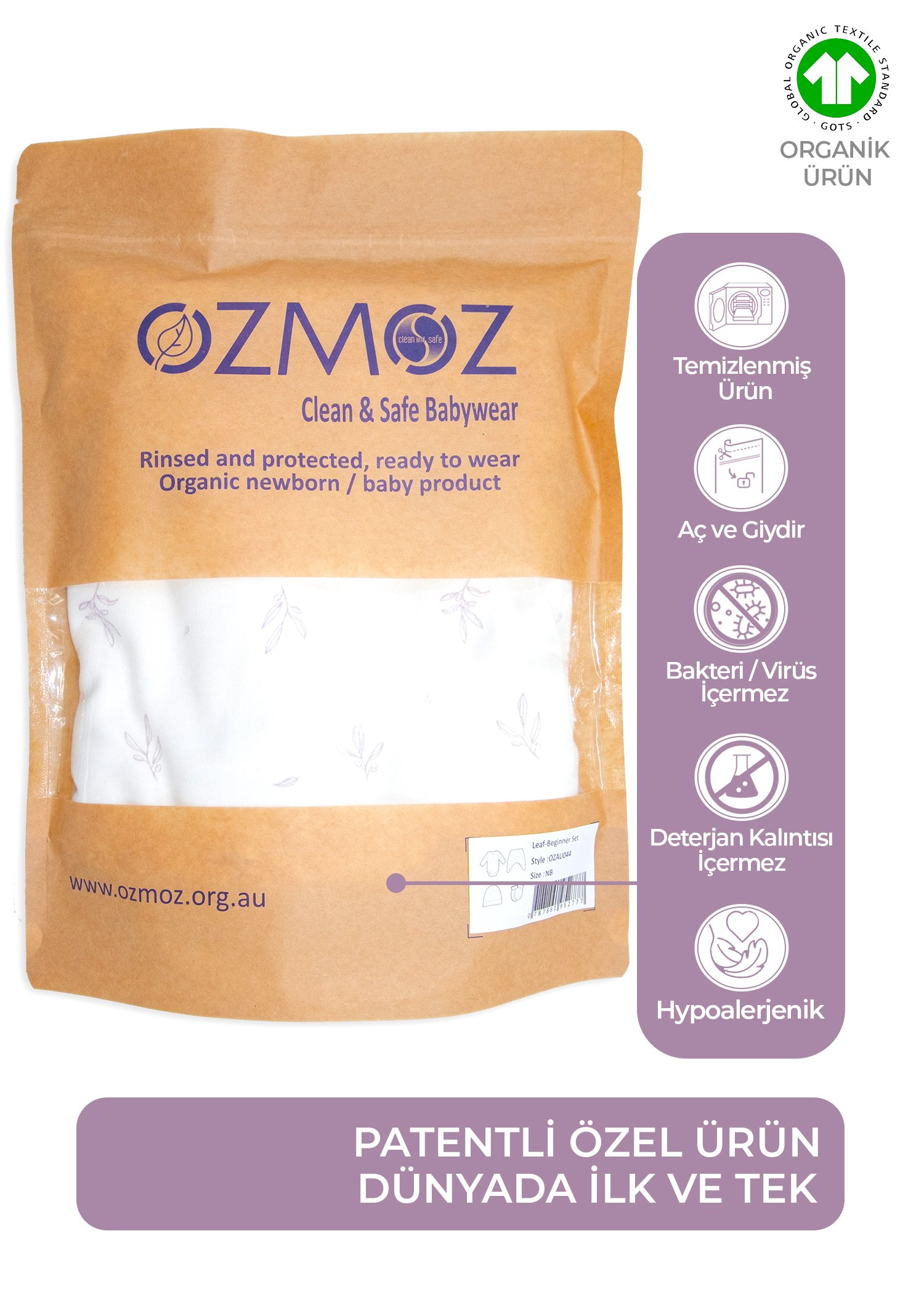 Clean&Safe Organik Steril Temizlenmiş Hastane Çıkış Seti-4 Parça