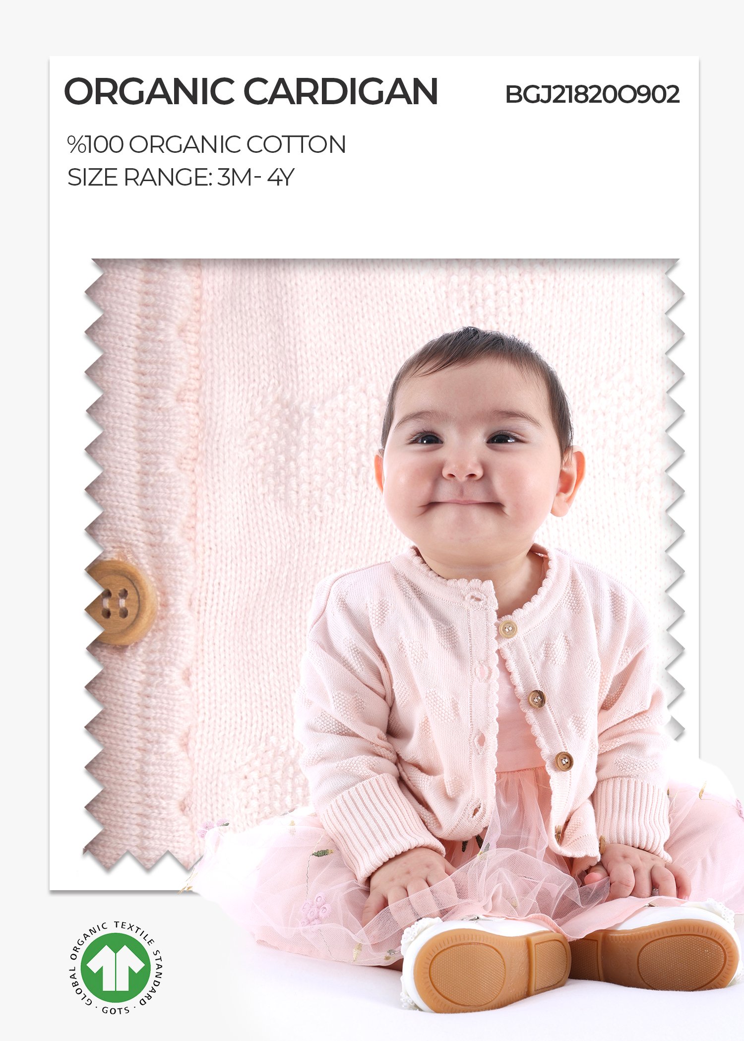 Organic Knitwear Knitted Long Sleeve Pink Spring Baby Girl Cardigan