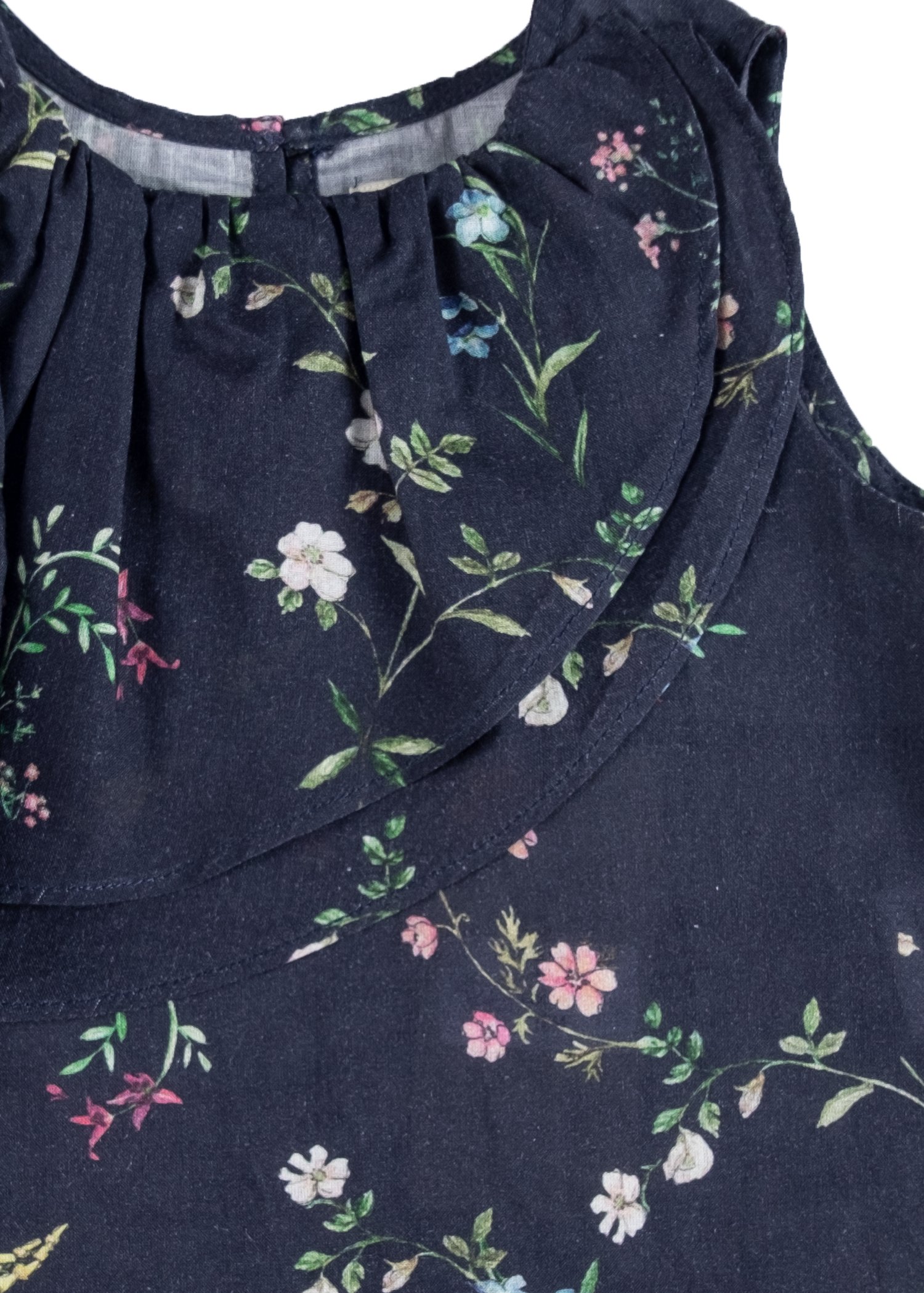 Organic Floral Flounce Navy Blue Summer Little Girl Blouse