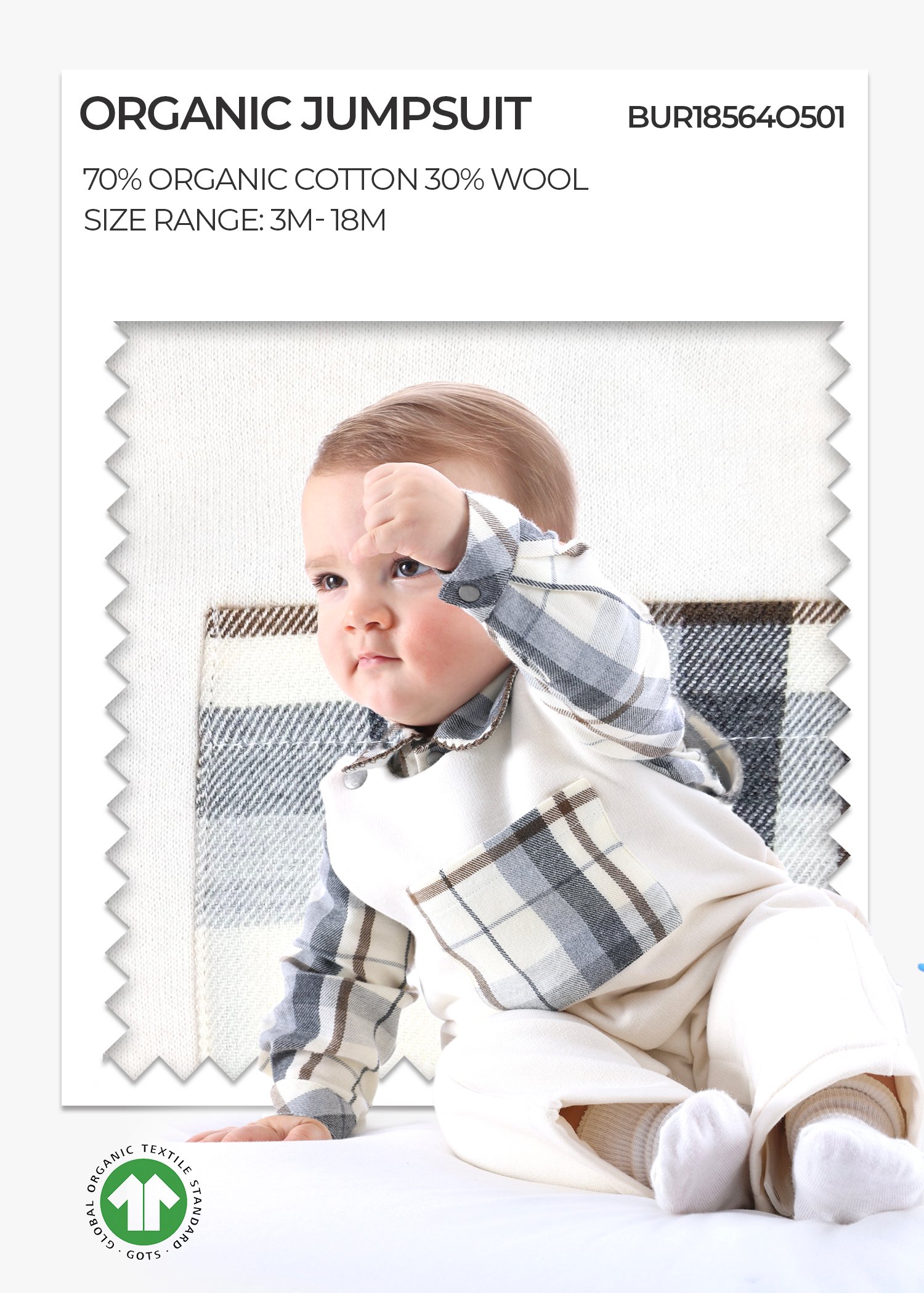 Organic Ecru Winter Wool Unisex Baby Jumpsuit