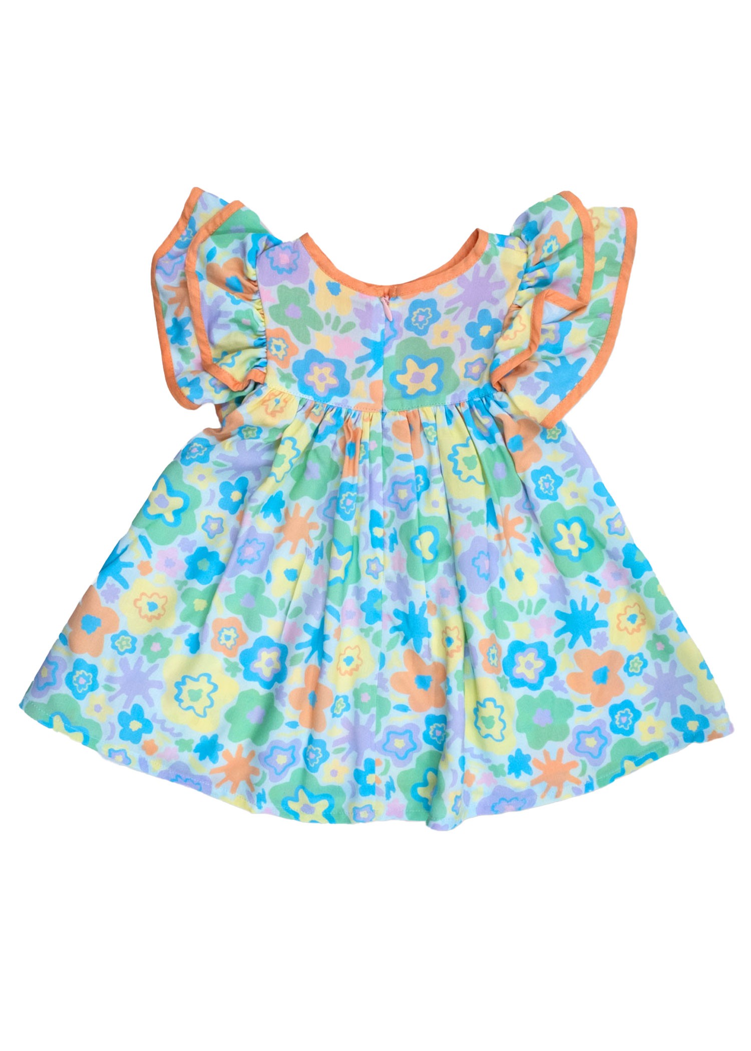 Flounce Sleeve Floral Patterned Summer Little Girl Dress Panty Set