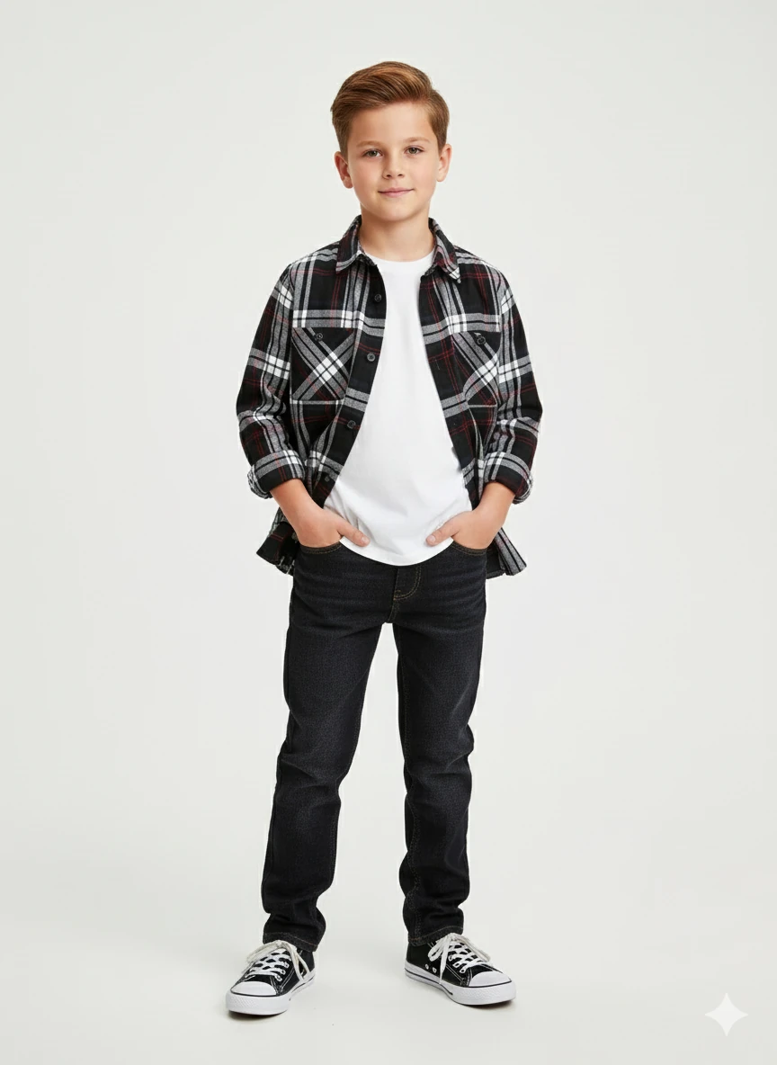 Pamuklu Oduncu Kışlık Erkek Çocuk Gömlek Siyah