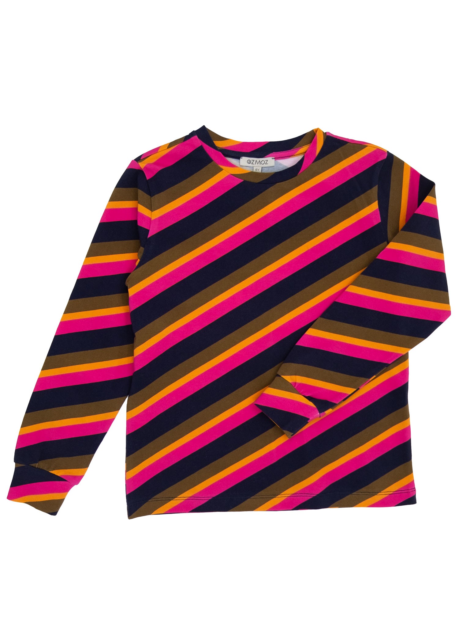 Cotton Bias Stripe Printed Autumn Winter Girls' Long Sleeve T-shirt