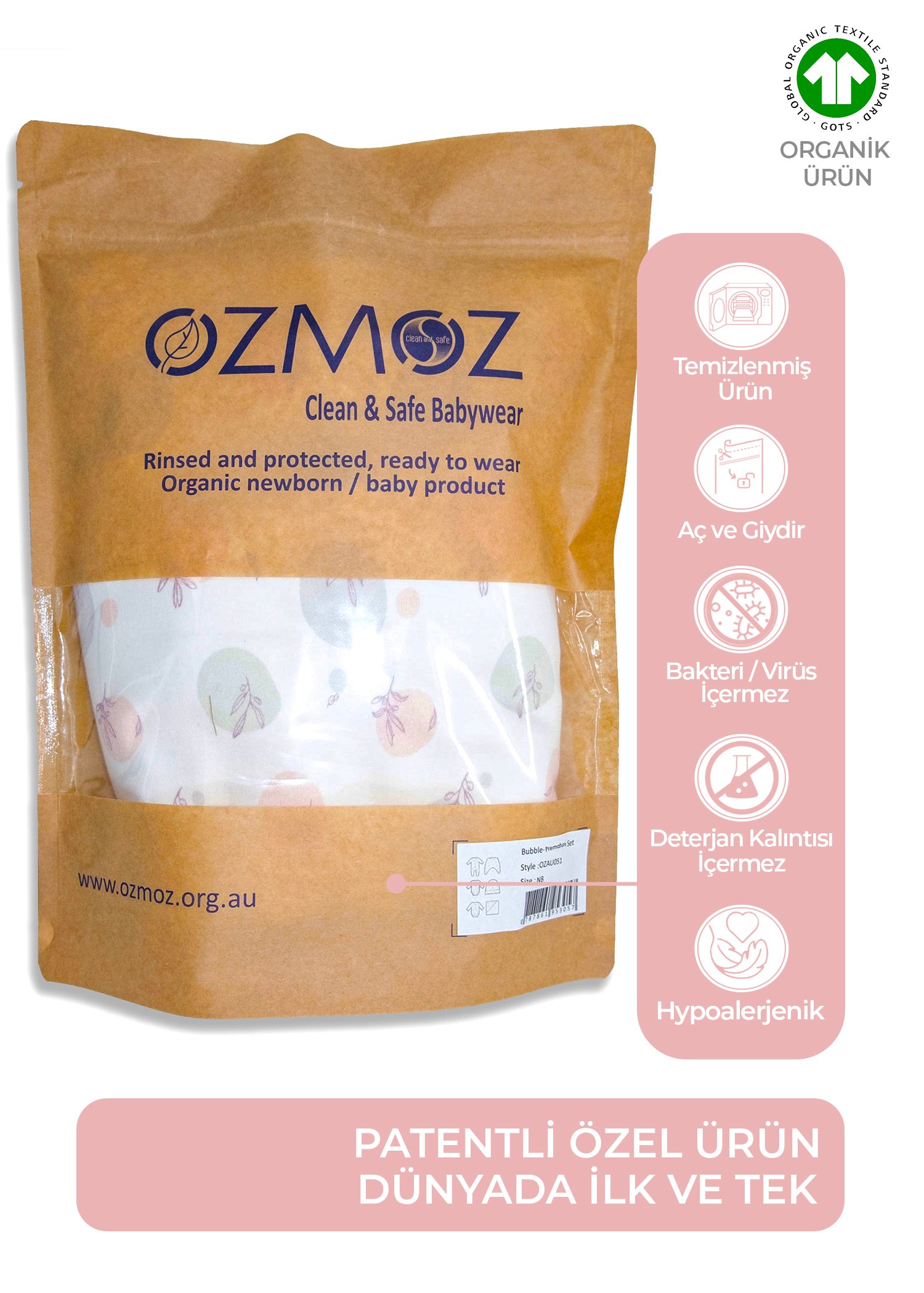 Clean&Safe Organik Steril Temizlenmiş Hastane Çıkış Seti-6 Parça