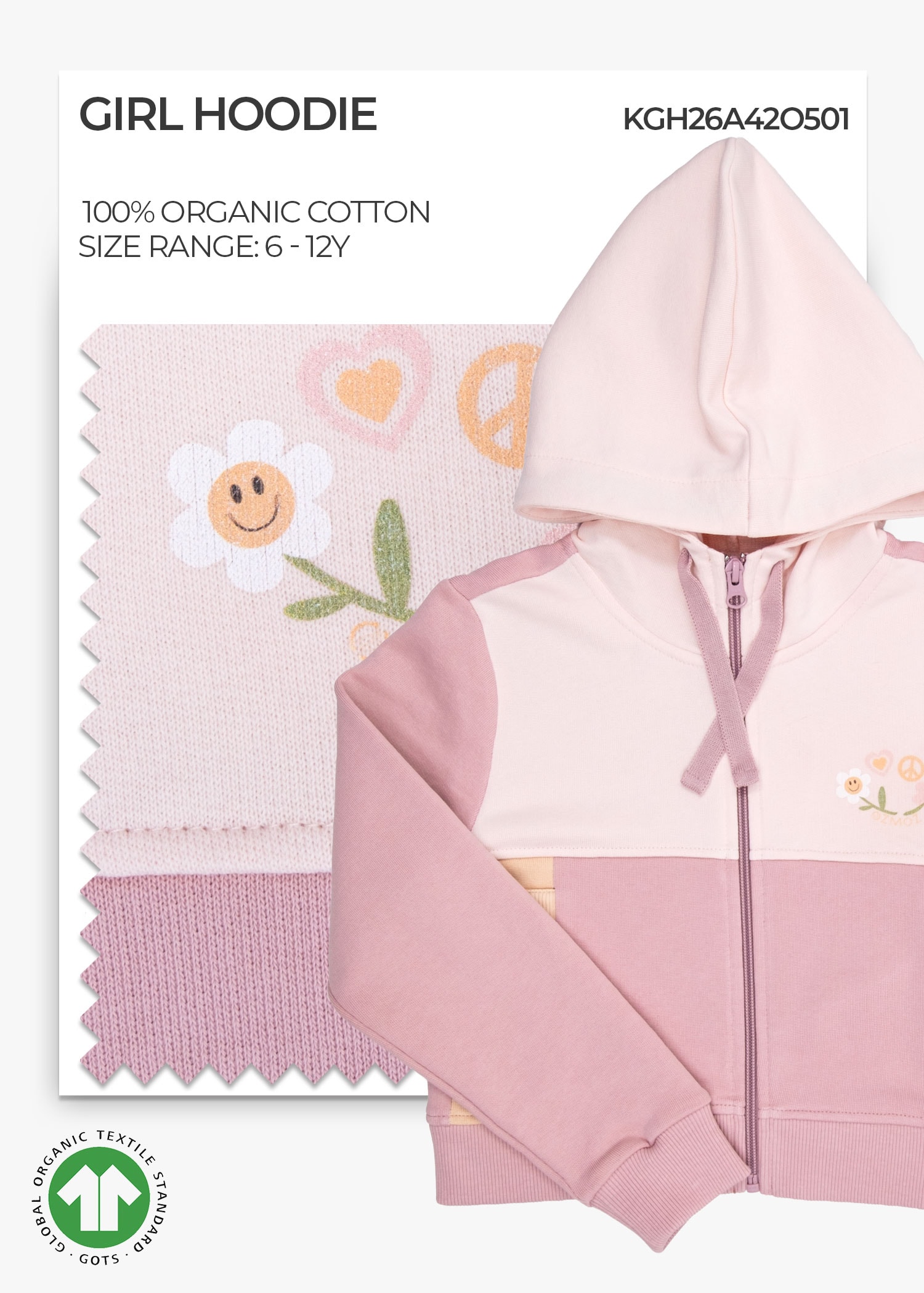 Organic Pale Mauve Girl Hoodie Jacket