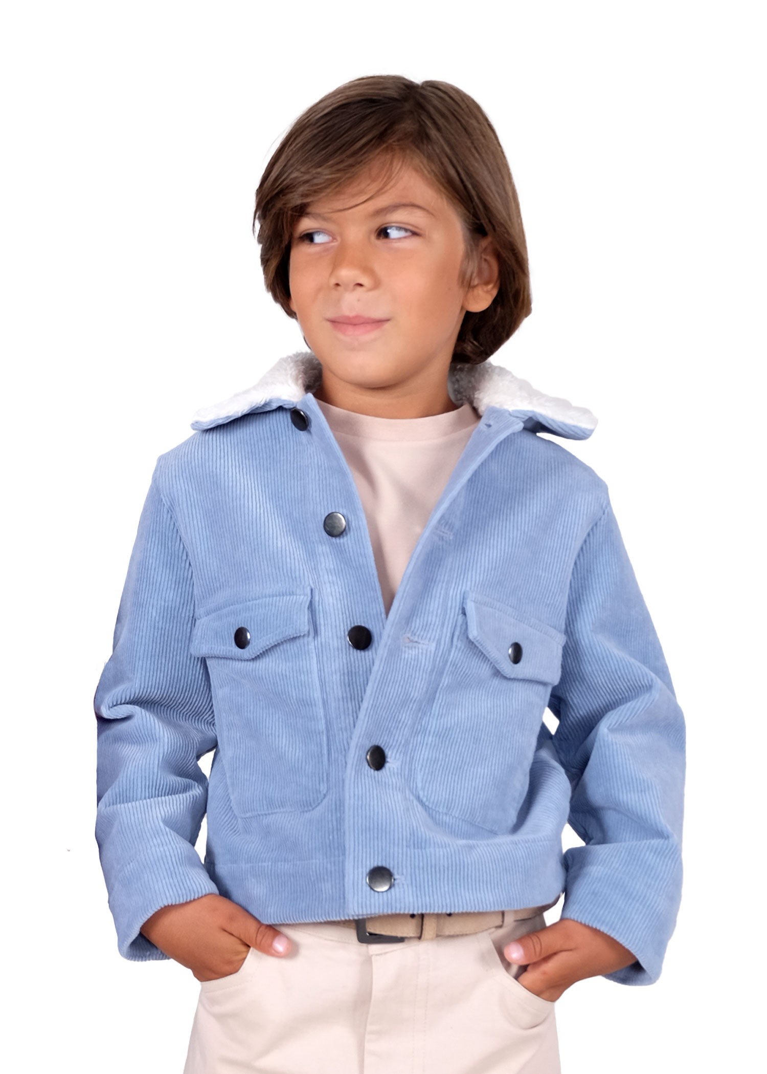 Corduroy Light Blue Sports Cut Winter Boy's Jacket