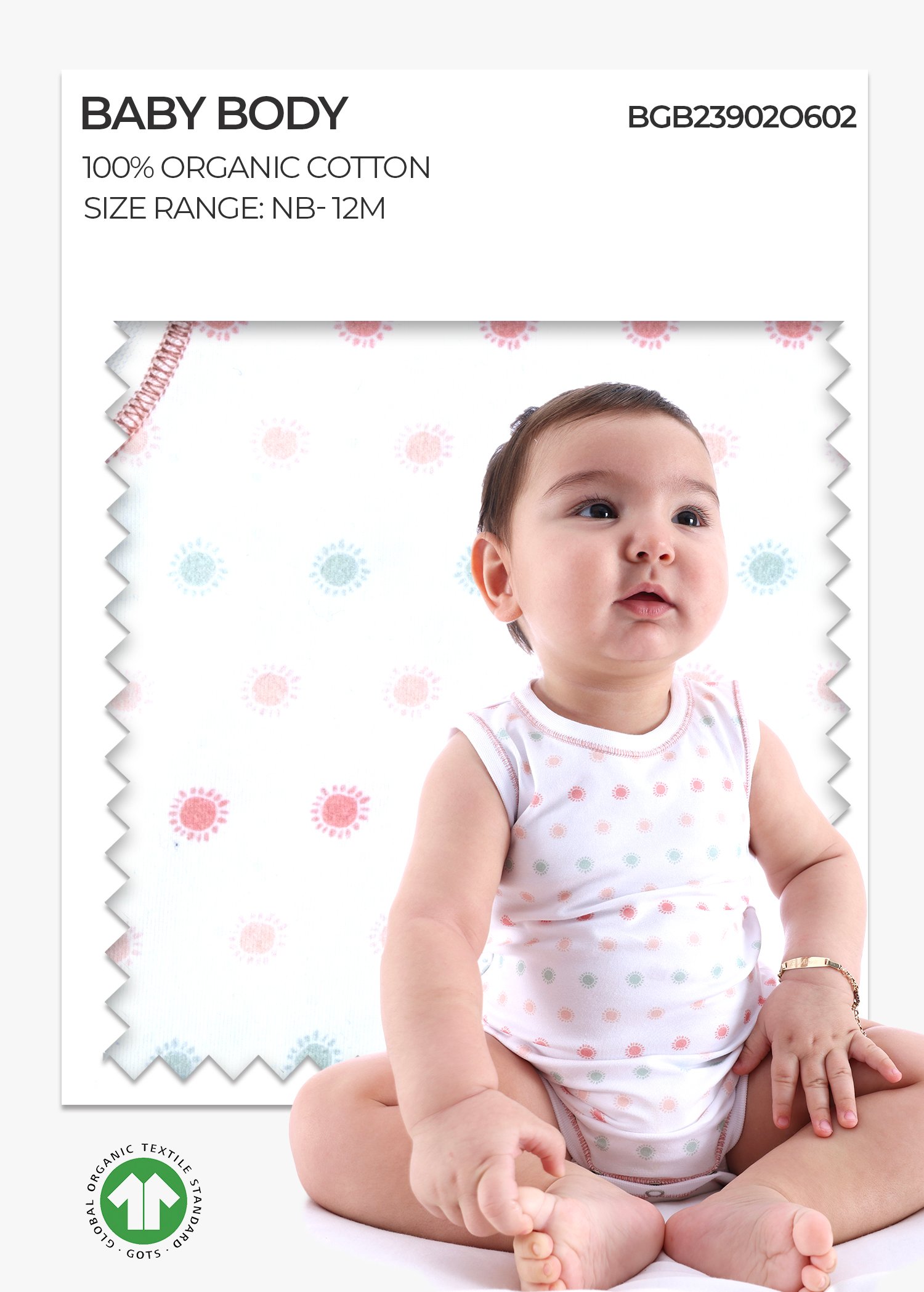 Organic Sun Patterned Sleeveless Baby Girl Body