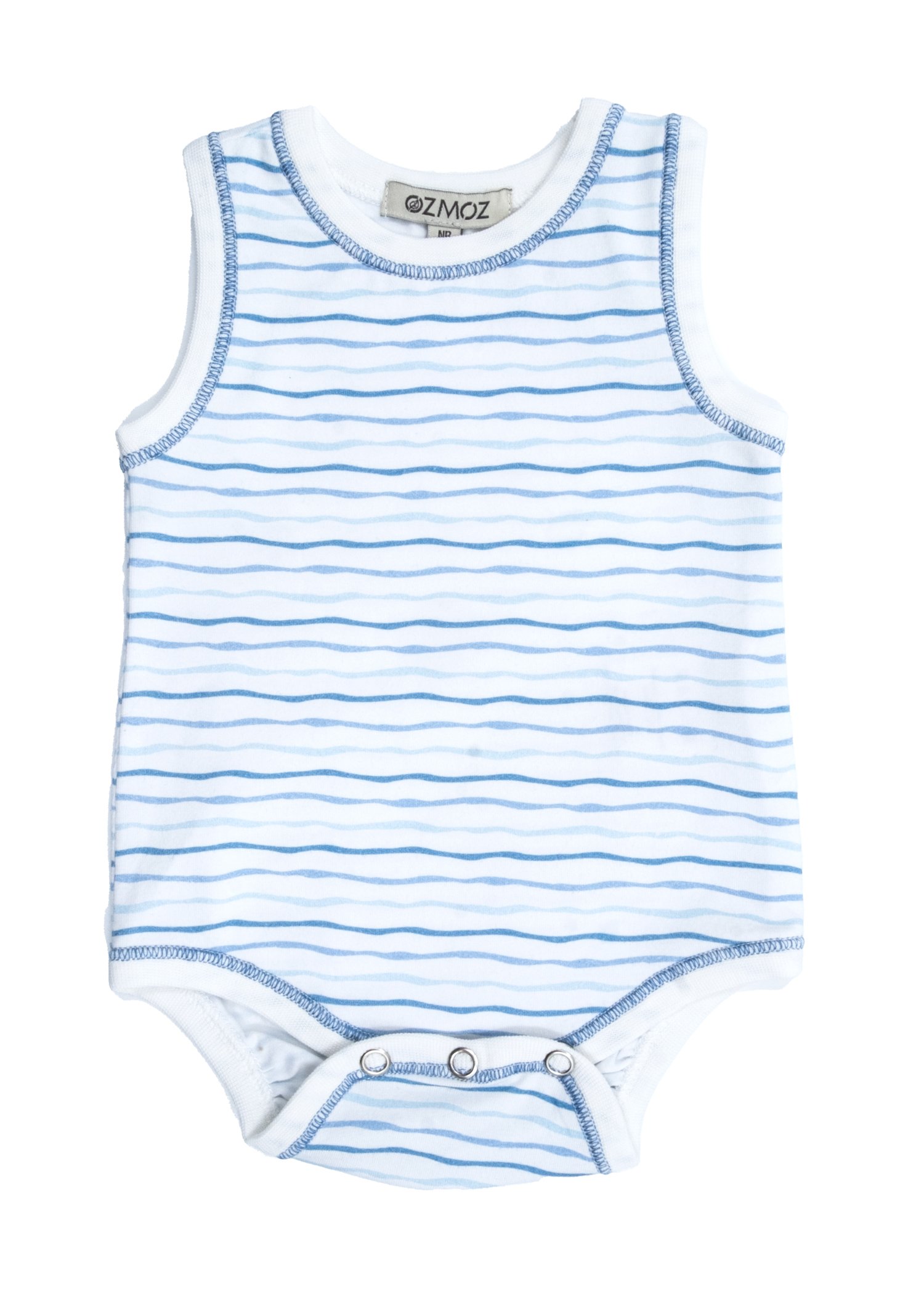 Organic Fish Patterned Sleeveless Baby Boy Bodysuit