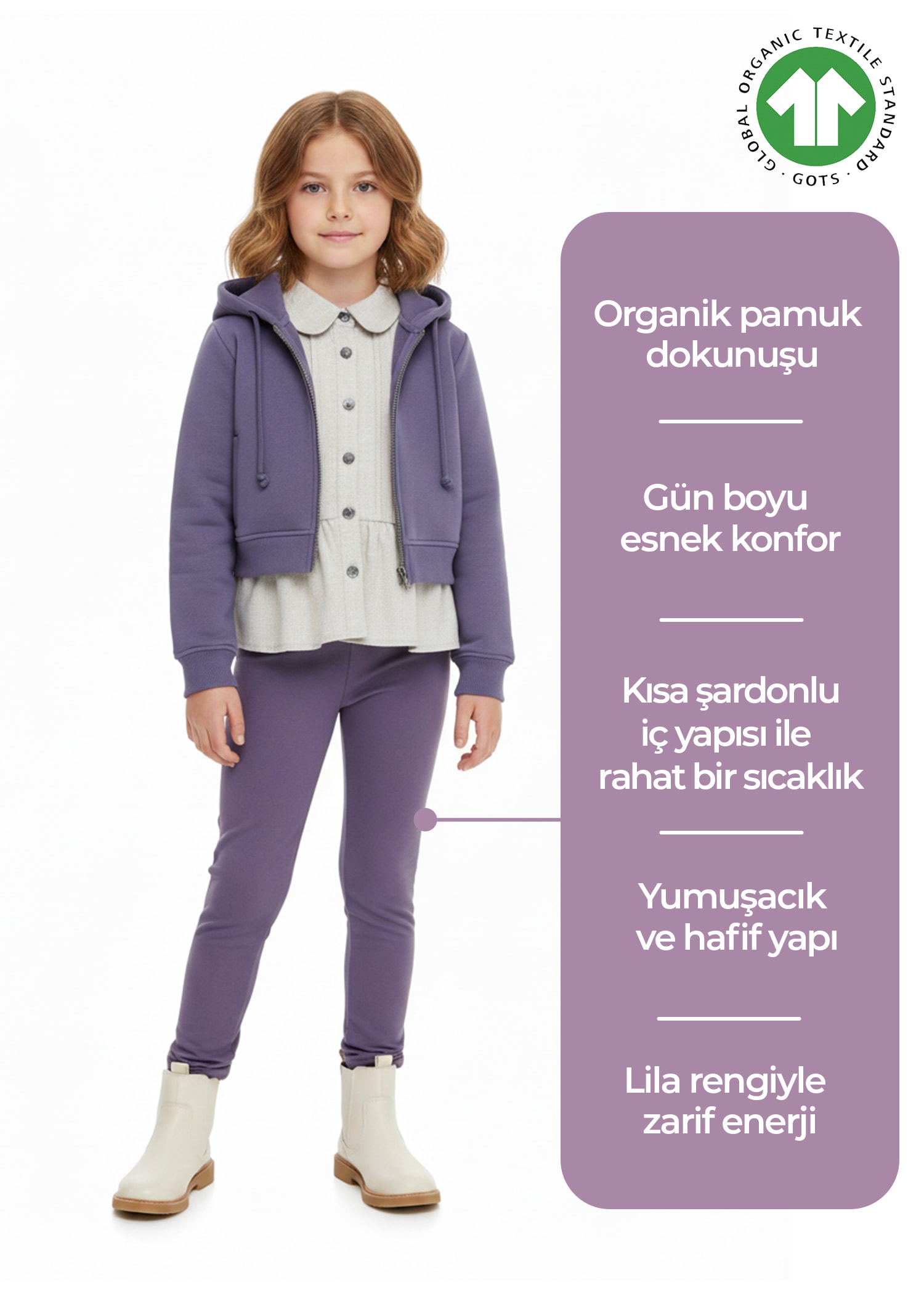 Organik Şardonlu Lila Kışlık Kız Çocuk Tayt