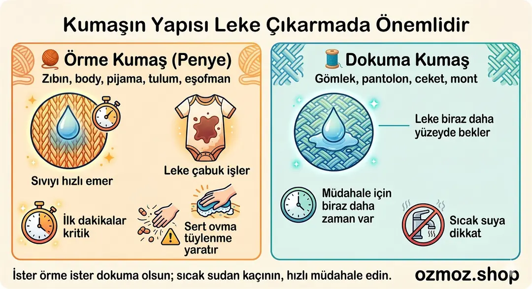 Giysinin kumaşı da leke çıkarma işleminde önemli bir faktördür.