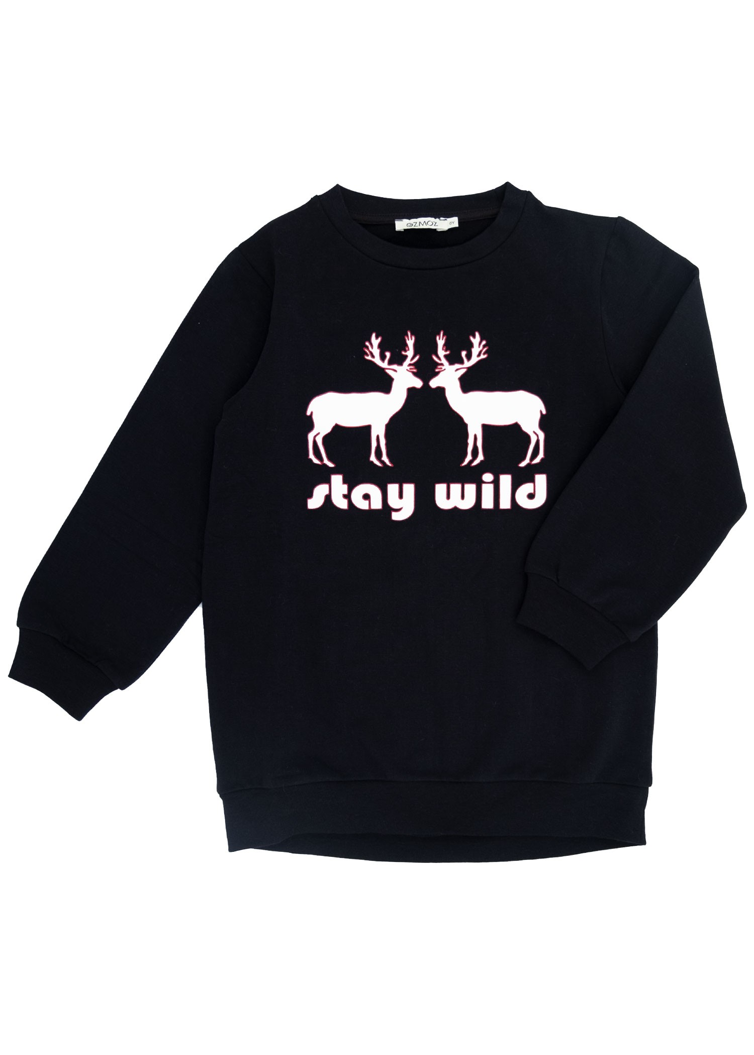 Geyik Desenli Siyah Şardonlu Kışlık Unisex Minik Çocuk Sweatshirt