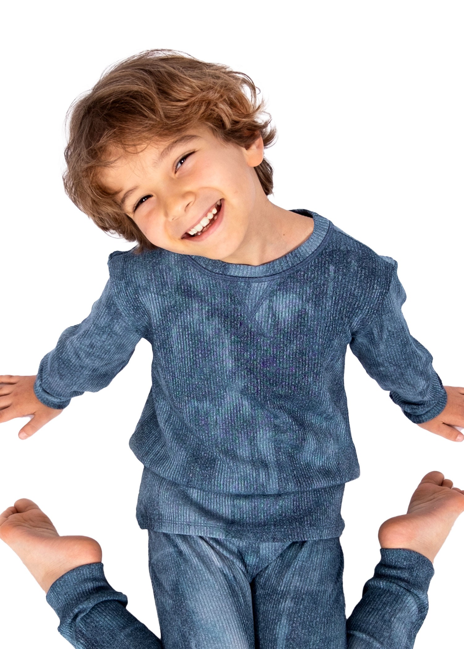 Soft Knitted Spring Coat Boy's Pajama Set Indigo Antique