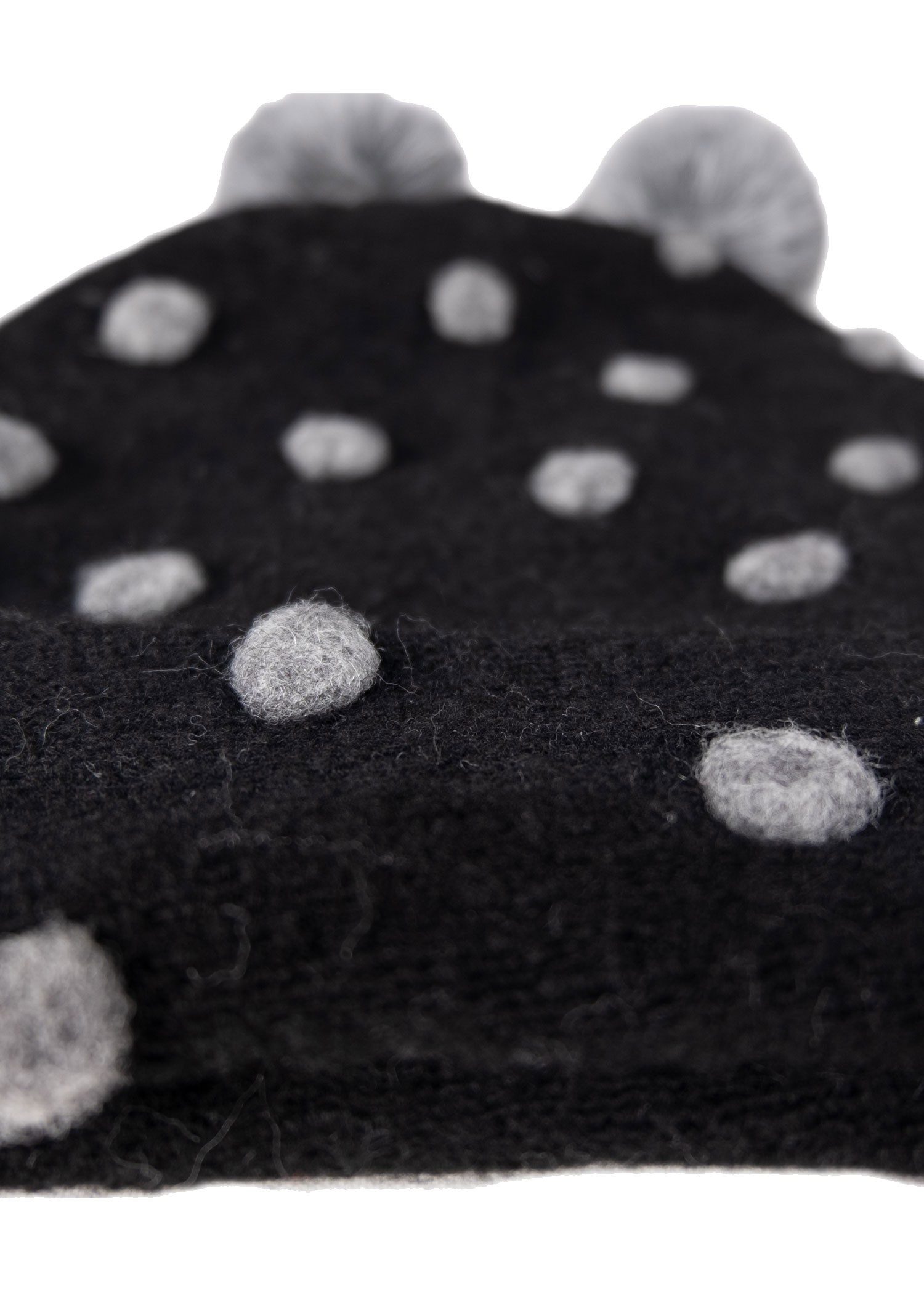 Black Winter Girl's Beret with Pompom