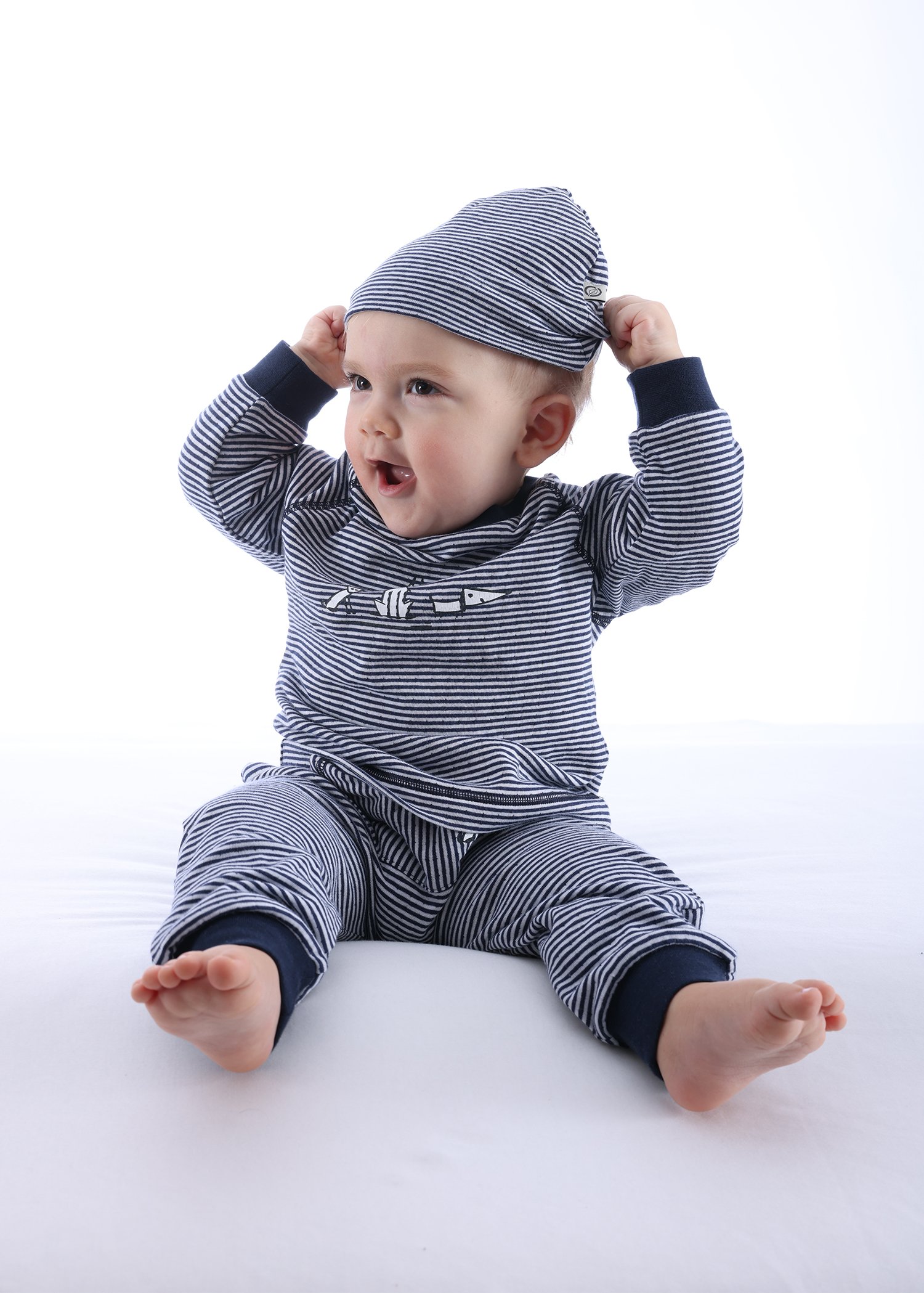 Organic Striped Navy Blue Winter Baby Boy Tracksuit Set