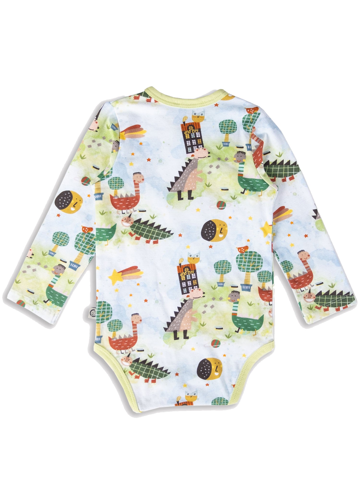 Organic Double Breasted Long Sleeve Dino Printed Unisex Baby Bodysuit