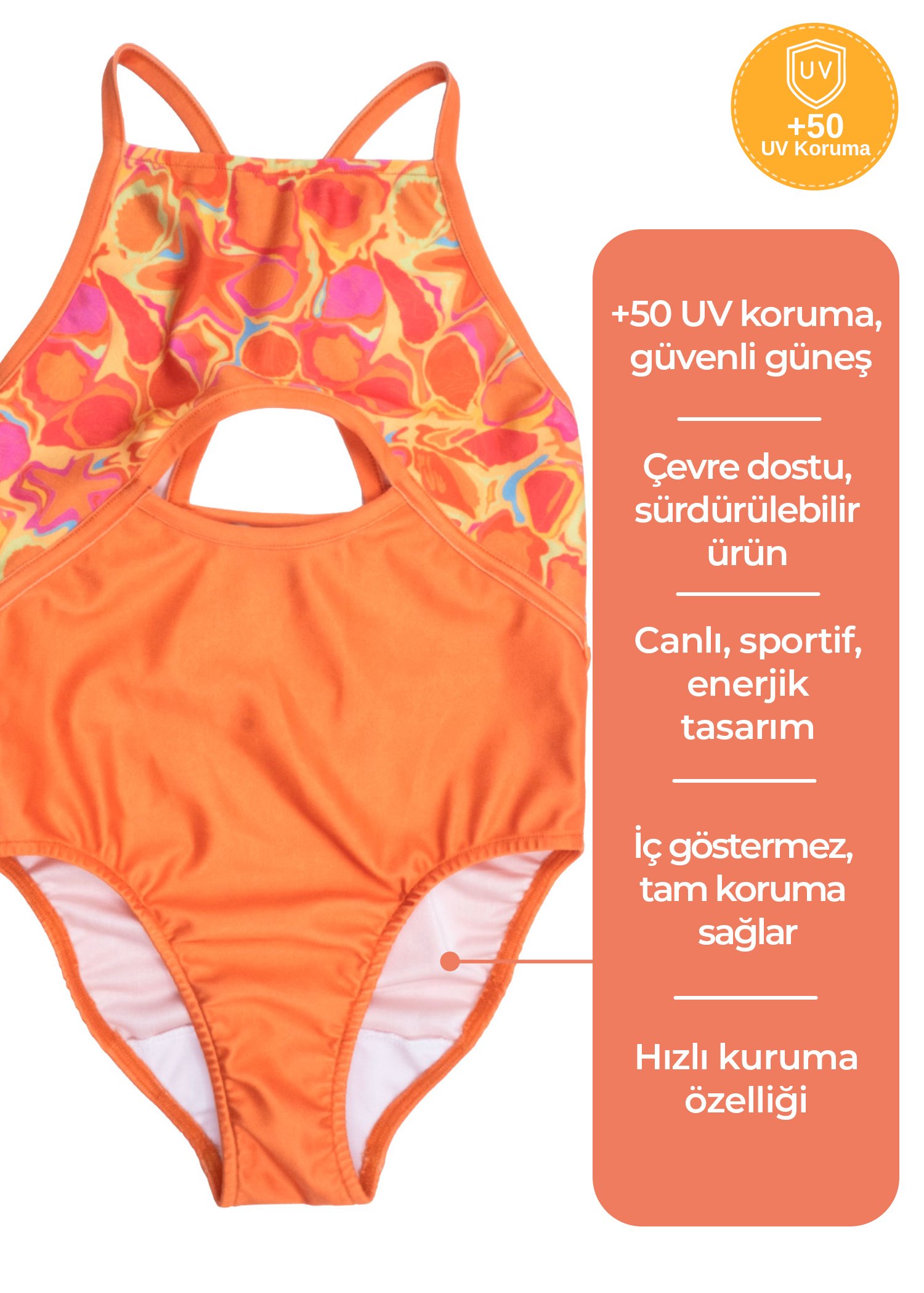 +50 UV Korumalı Turuncu Kız Çocuk Mayo
