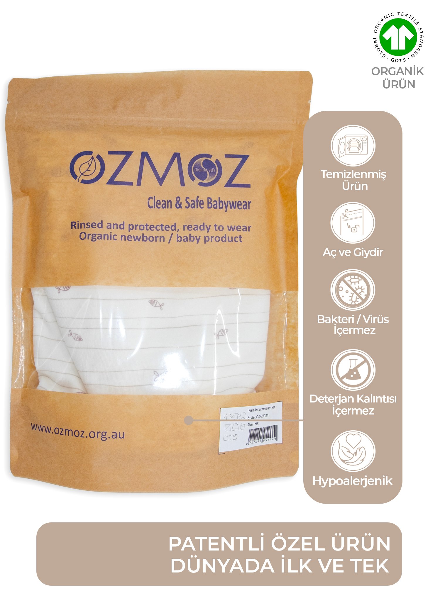 Clean&Safe Organik Steril Temizlenmiş Hastane Çıkış Seti-8 Parça