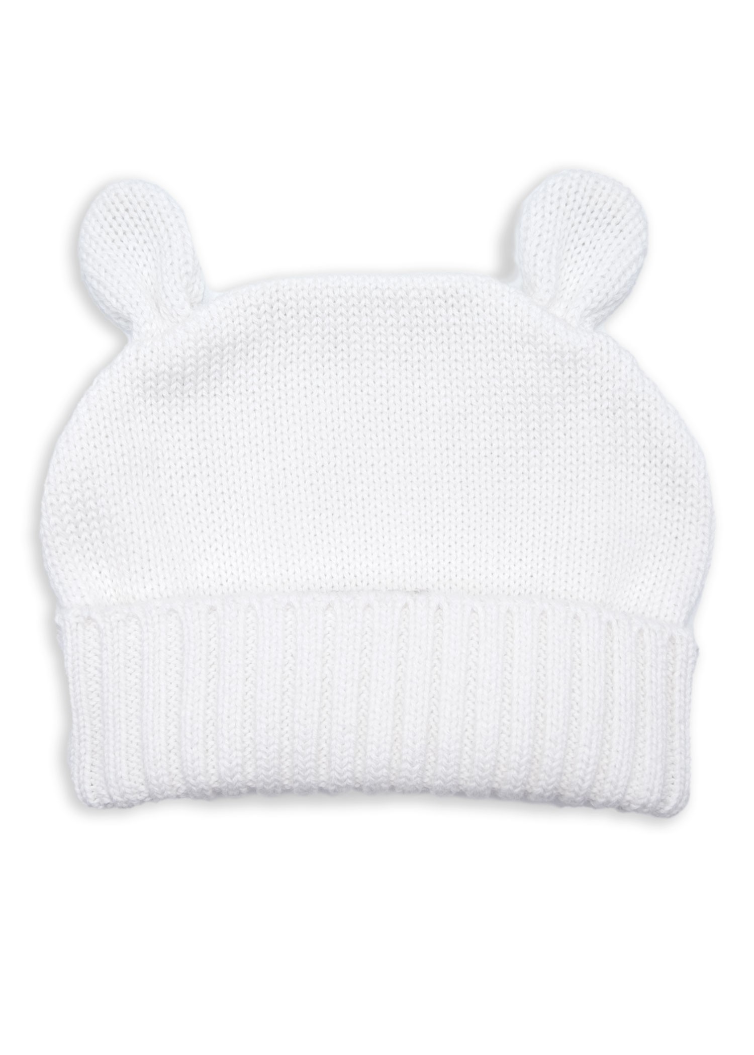 Organic Knitwear Knitted White Baby Beanie with Ear Decoration