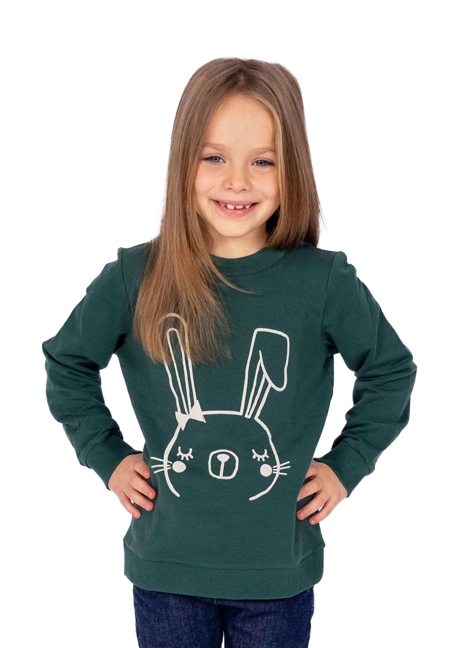 100% Cotton Printed Green Winter Girls Sweatshirt