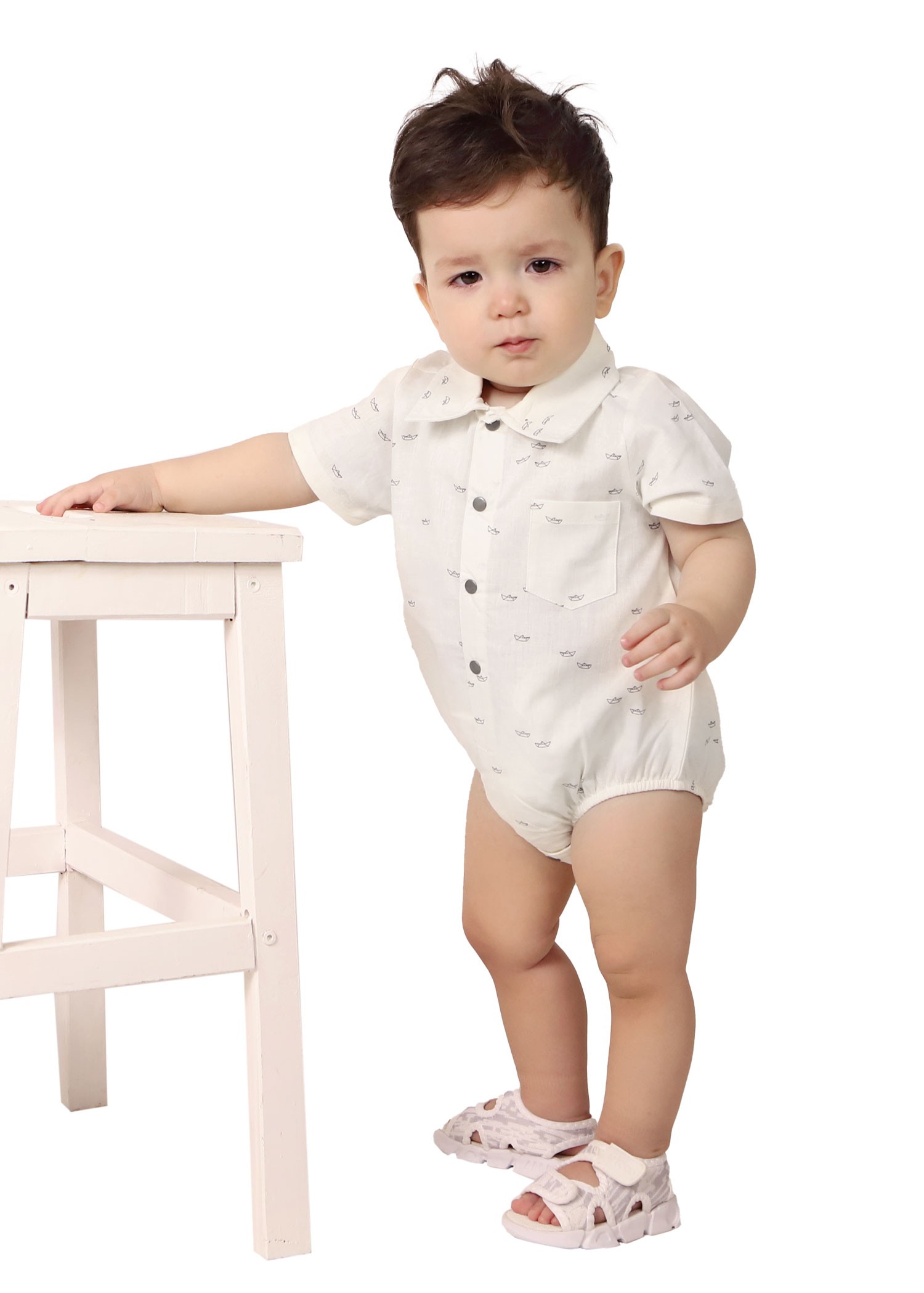Organic Cotton Linen Short Sleeve Summer Baby Boy Jumpsuit