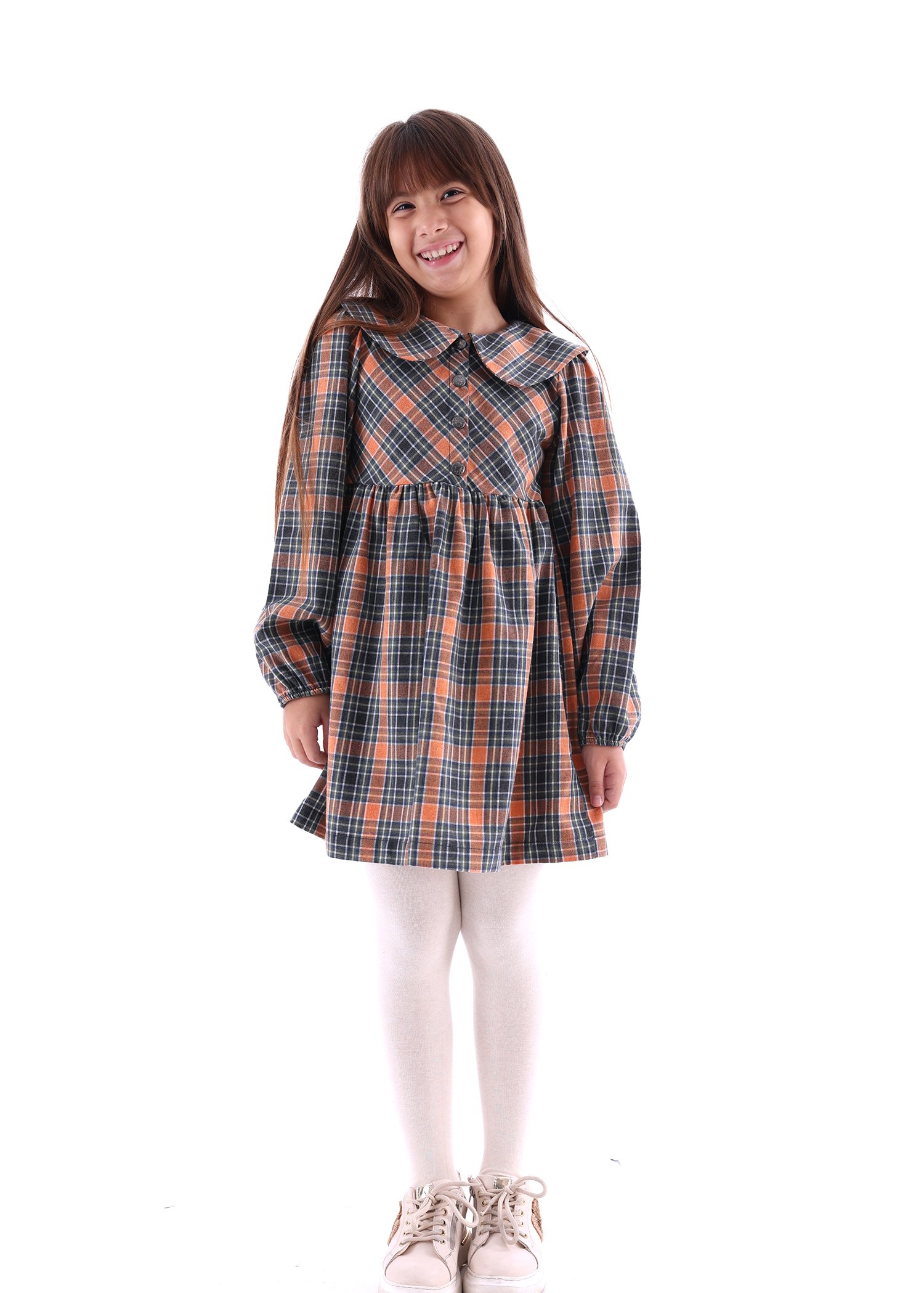 Wide Baby Collar Plaid Winter Girl's Dress